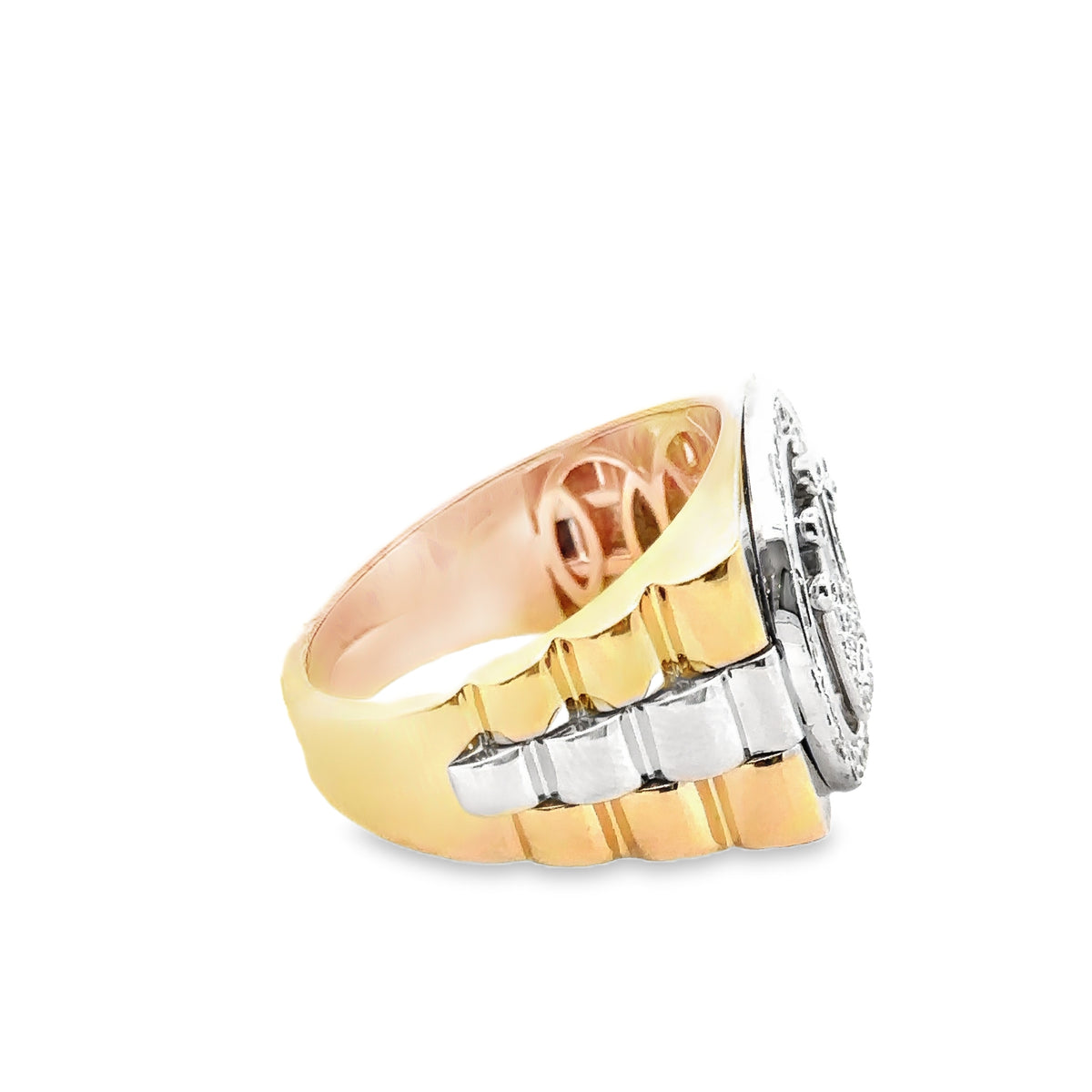14k Yellow and White Gold Signet Ring with Brilliant Cut Diamonds