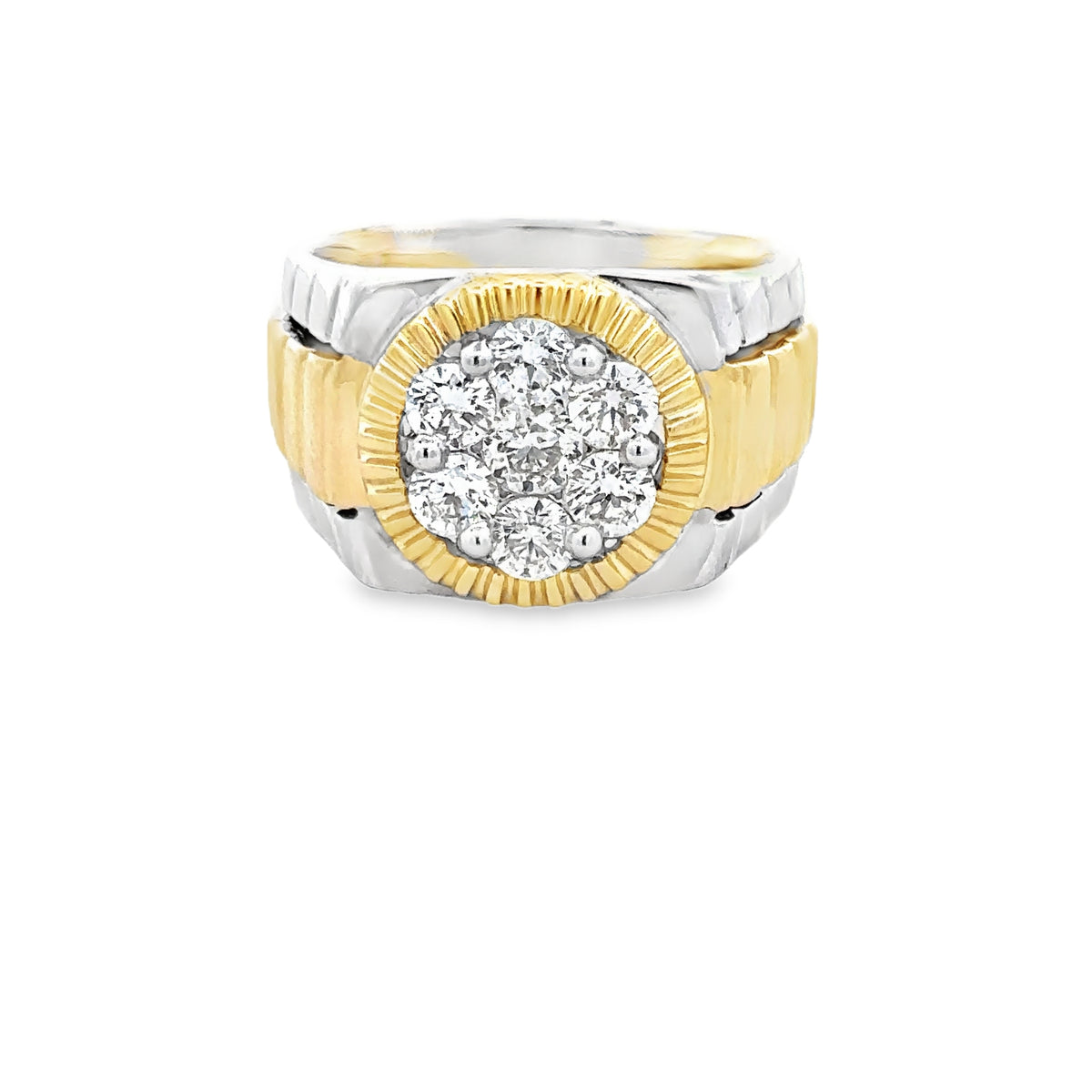 14k Yellow and White Gold Signet Ring with Brilliant Cut Diamonds