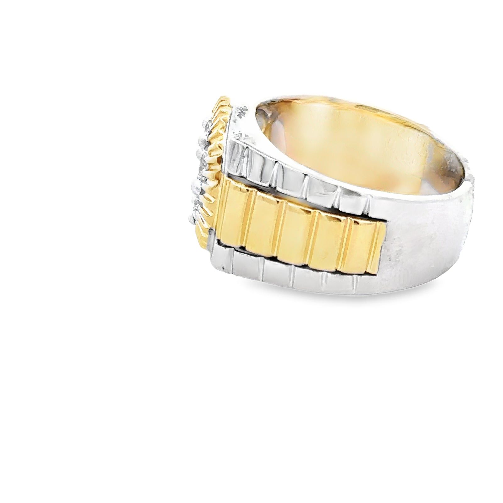 14k Yellow and White Gold Signet Ring with Brilliant Cut Diamonds