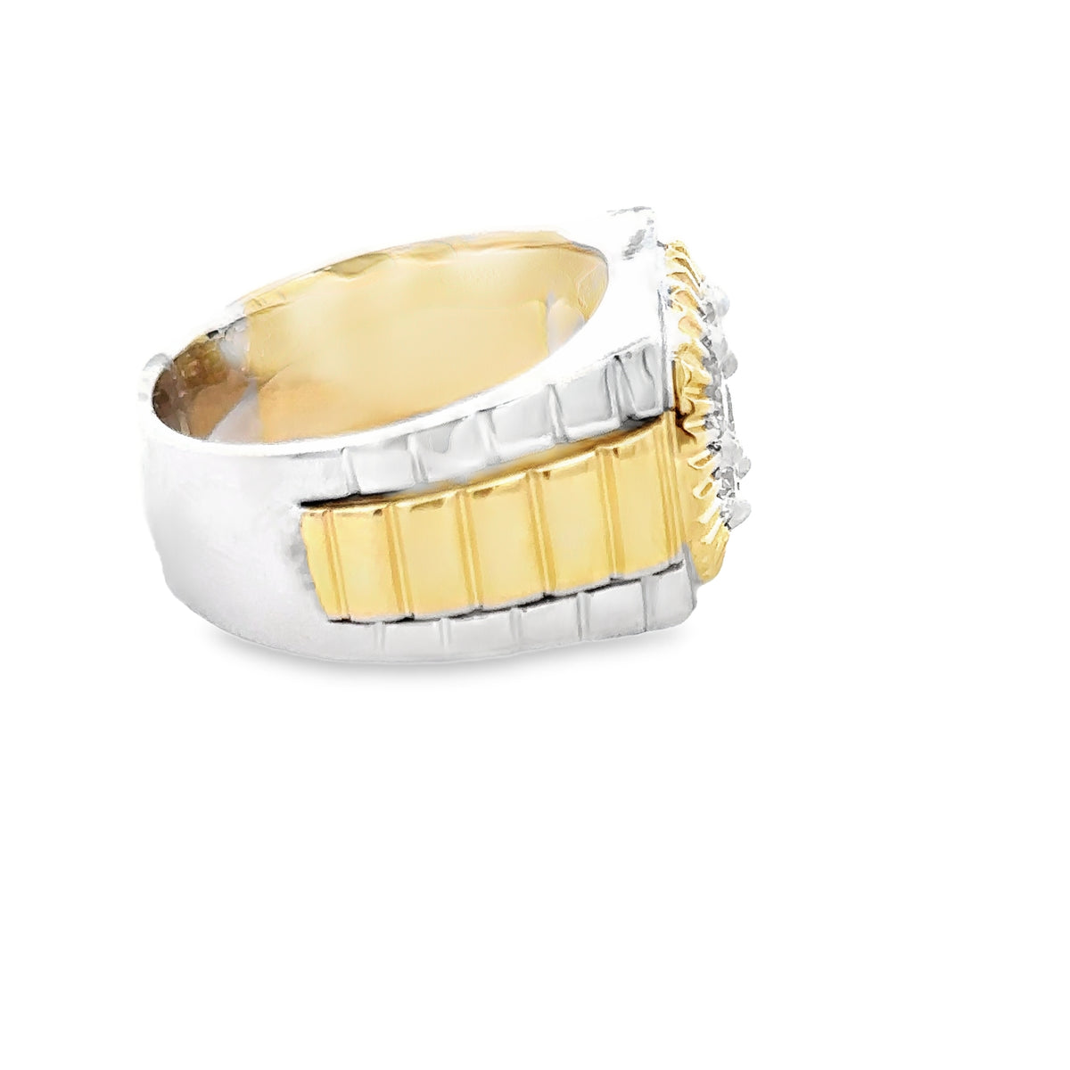 14k Yellow and White Gold Signet Ring with Brilliant Cut Diamonds