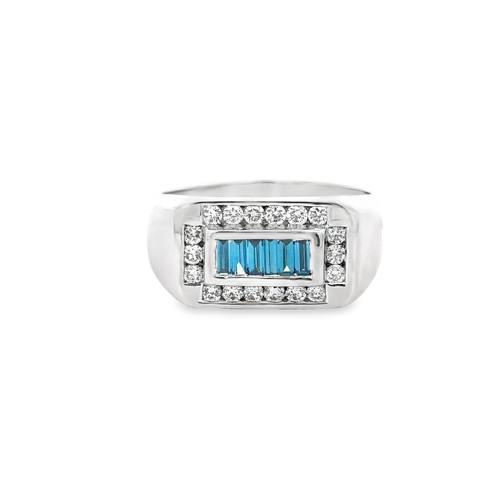 14k White Gold Ring with Blue and White Diamonds