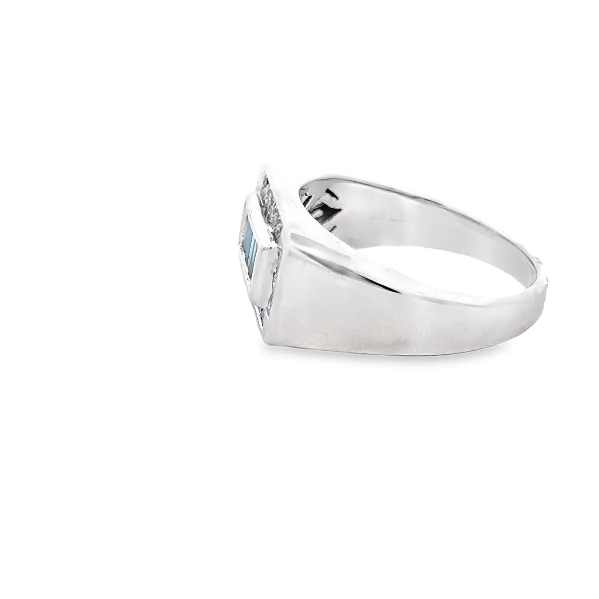 14k White Gold Ring with Blue and White Diamonds
