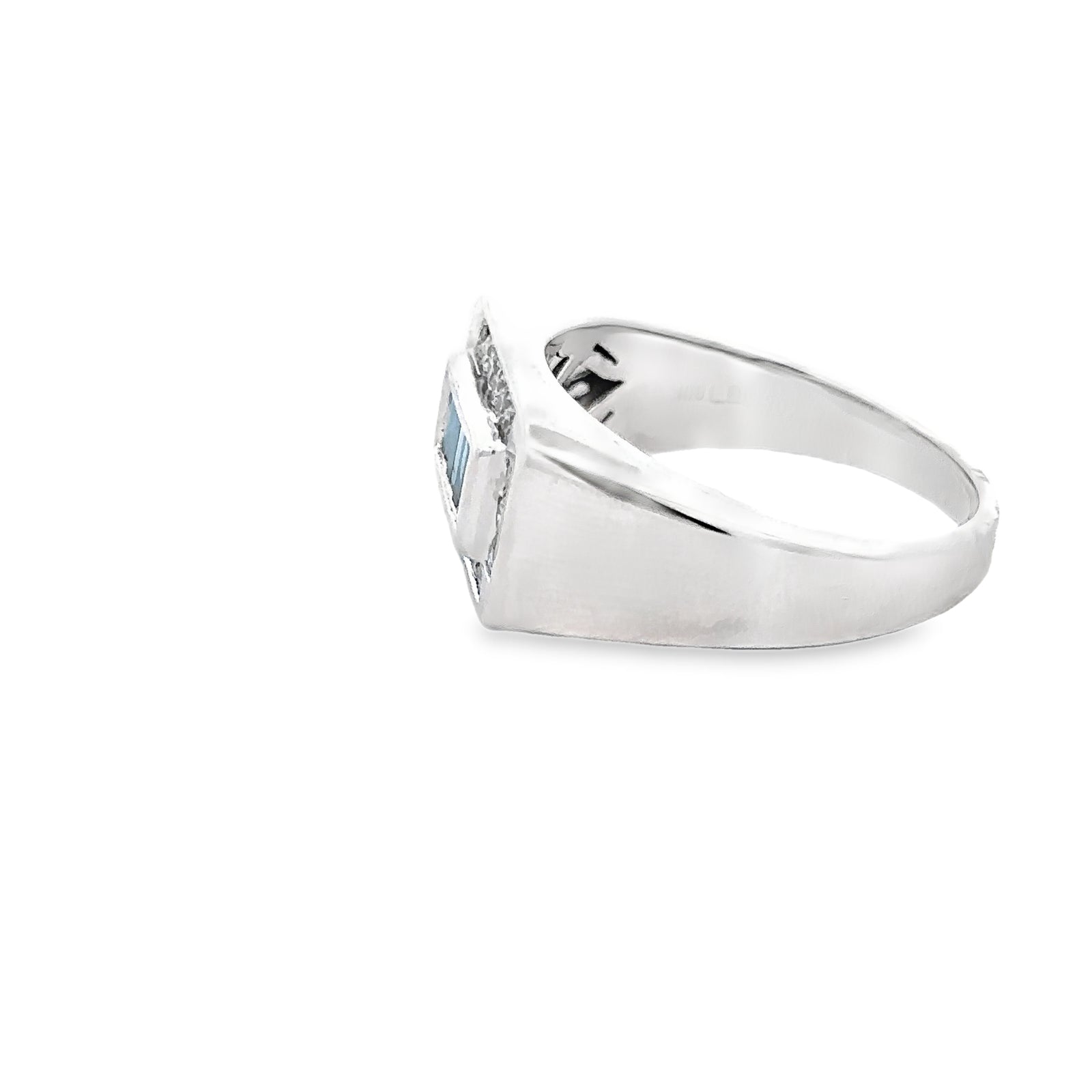 14k White Gold Ring with Blue and White Diamonds