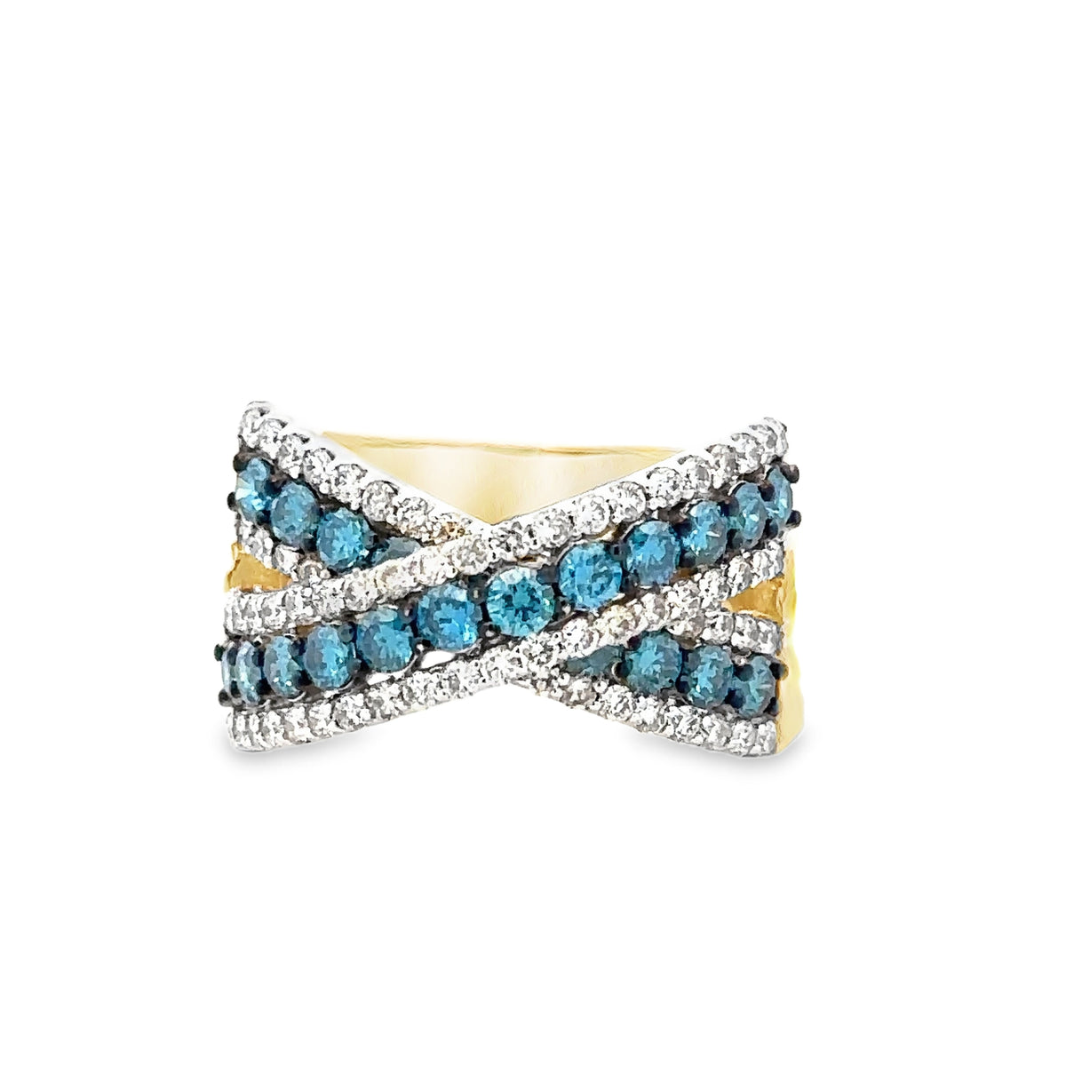 14k Yellow Gold Multi-Stone Ring with Blue and White Diamonds