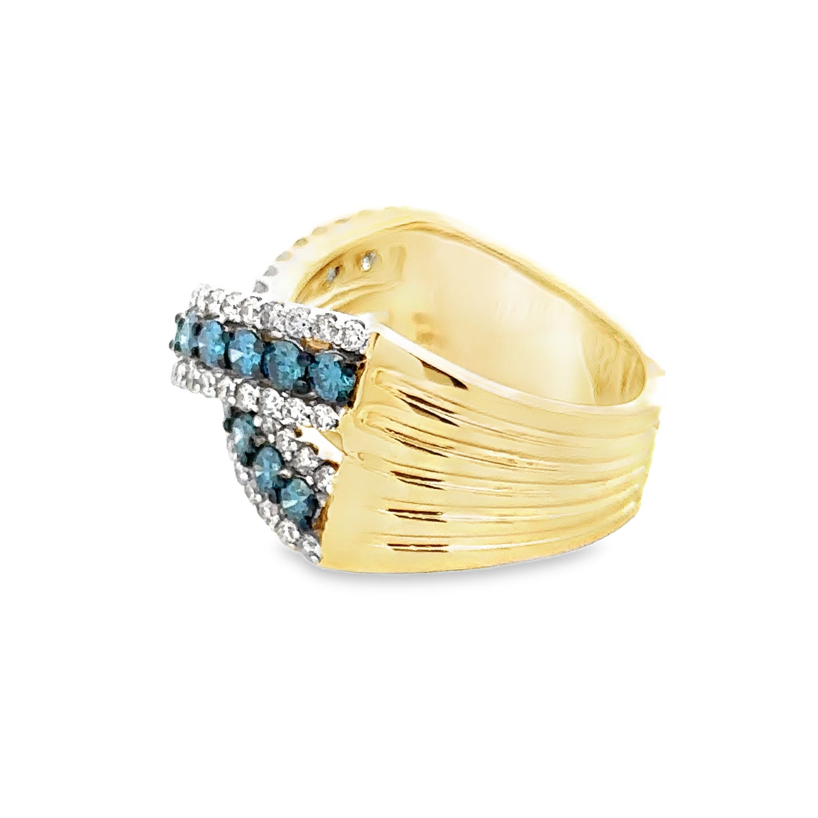 14k Yellow Gold Multi-Stone Ring with Blue and White Diamonds