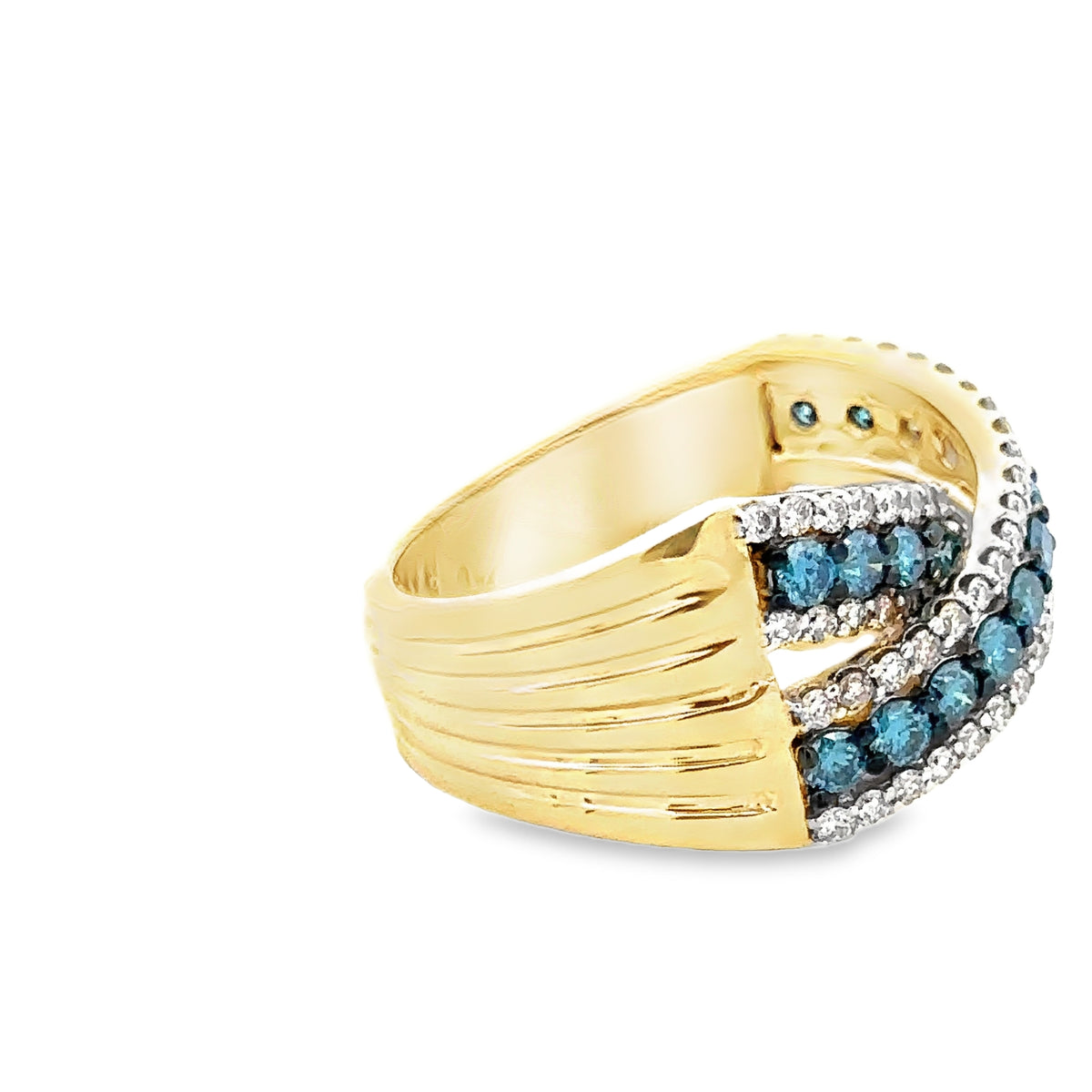14k Yellow Gold Multi-Stone Ring with Blue and White Diamonds