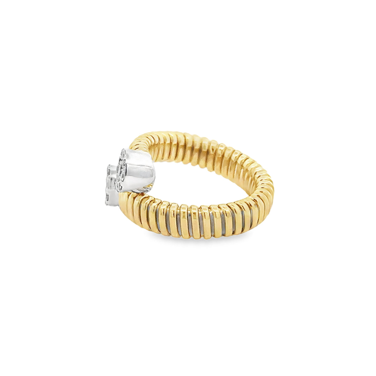 14kYellow and White Gold Ring with Round Cut Diamonds