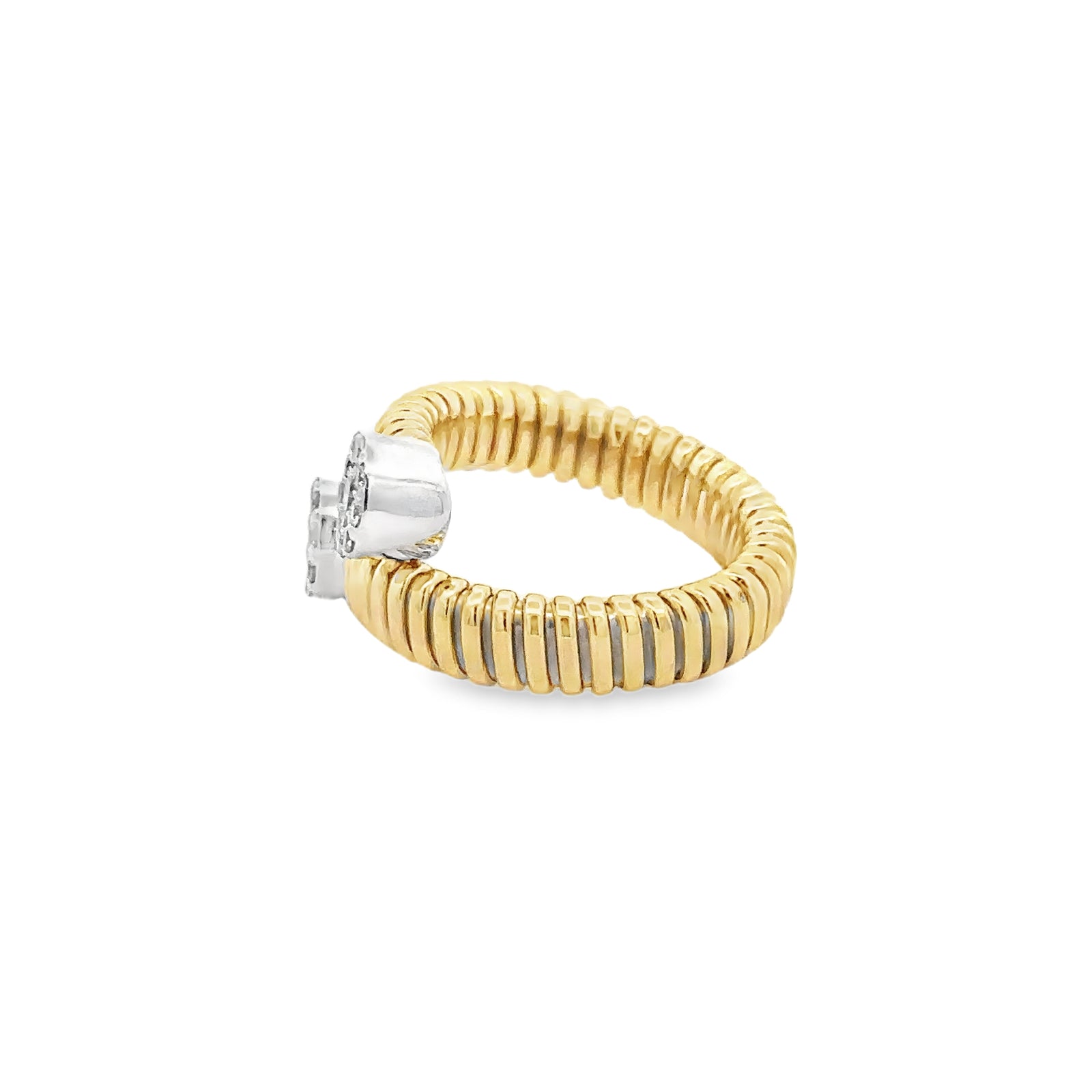 14kYellow and White Gold Ring with Round Cut Diamonds