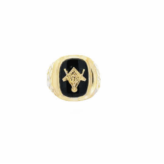 14k Yellow Gold Black Onyx Masonic Signet Ring