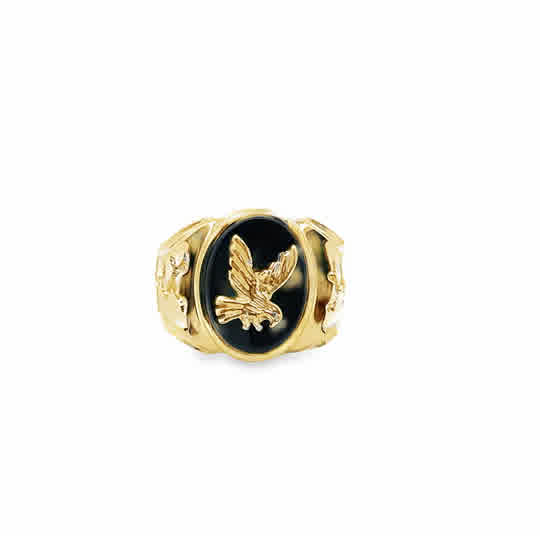 14k Yellow Gold Black Onyx Eagle Signet Ring