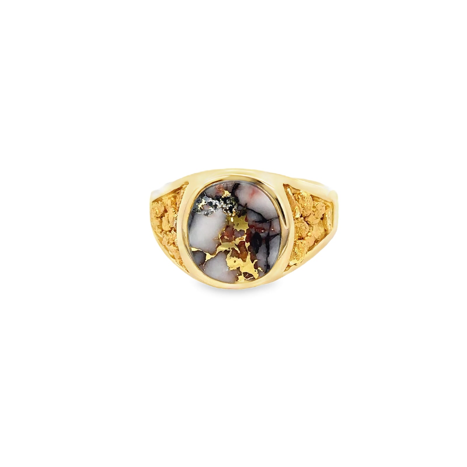 14k Yellow Gold Ring with Natural Gold Quartz and Gold Nuggets