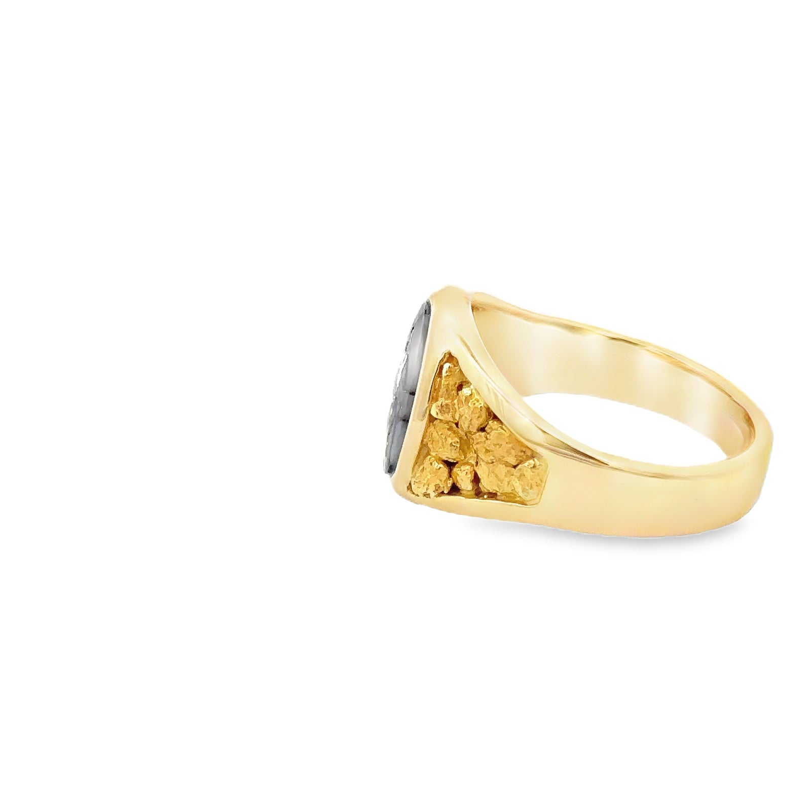14k Yellow Gold Ring with Natural Gold Quartz and Gold Nuggets