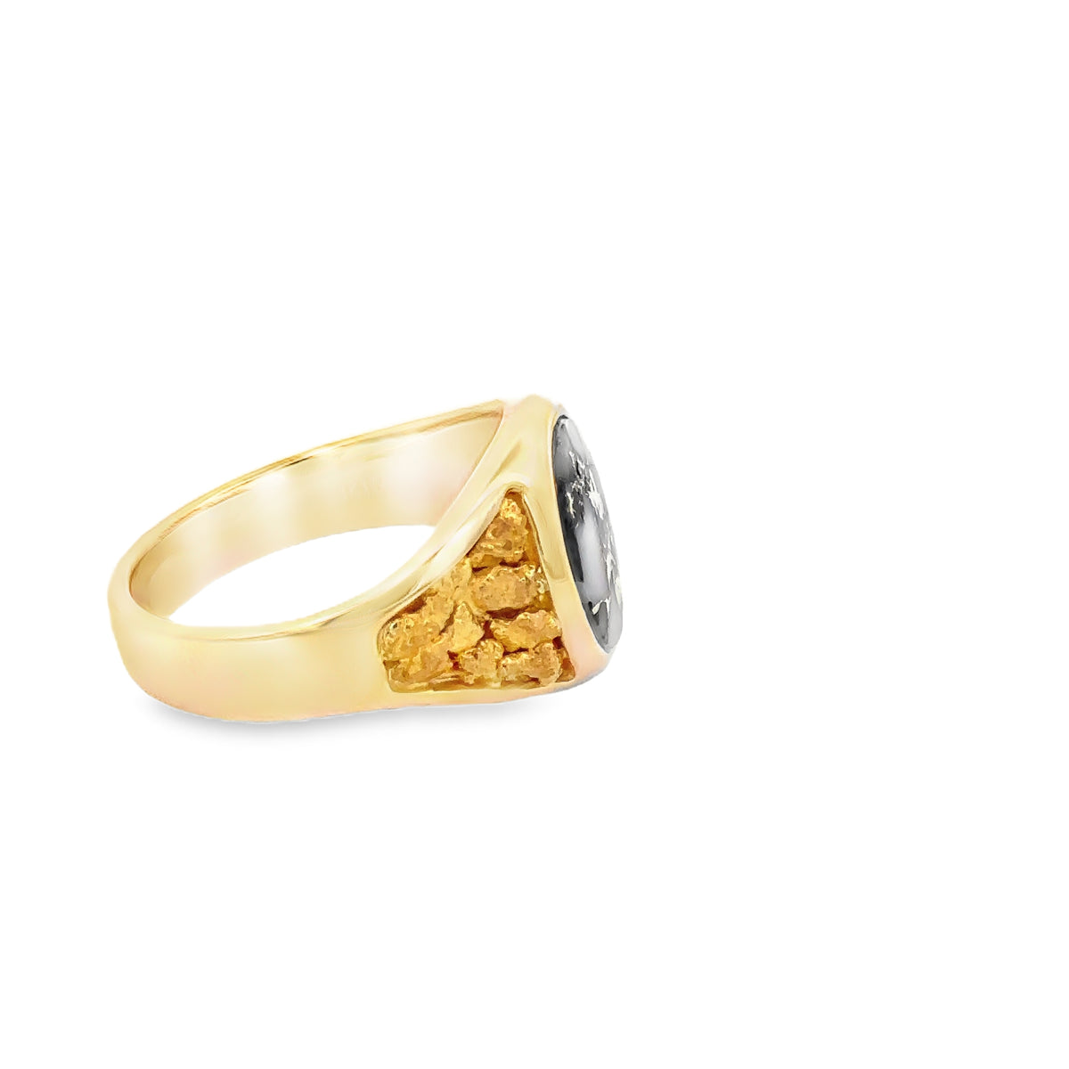 14k Yellow Gold Ring with Natural Gold Quartz and Gold Nuggets