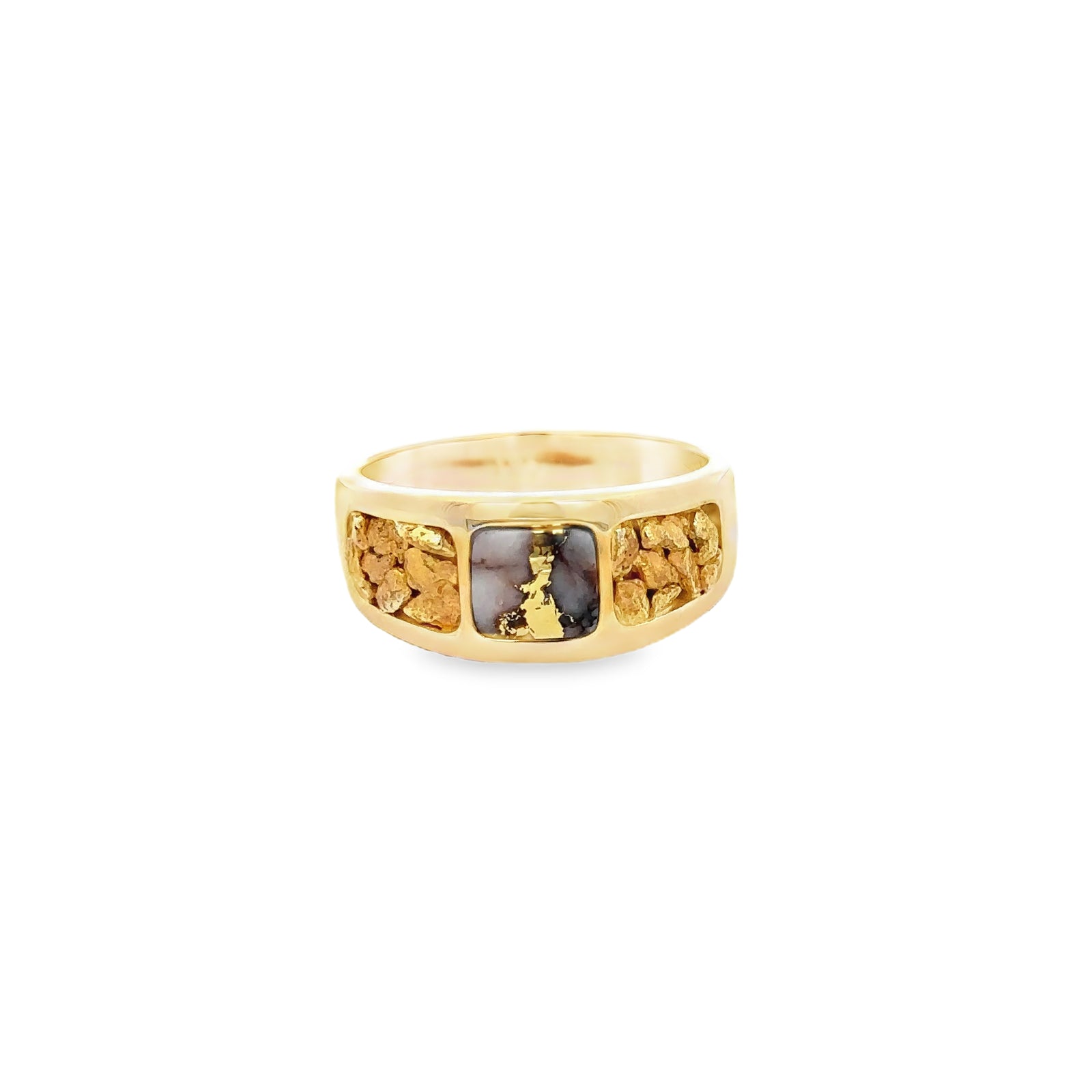 14k Yellow Gold Ring with Natural Gold Quartz and Gold Nuggets
