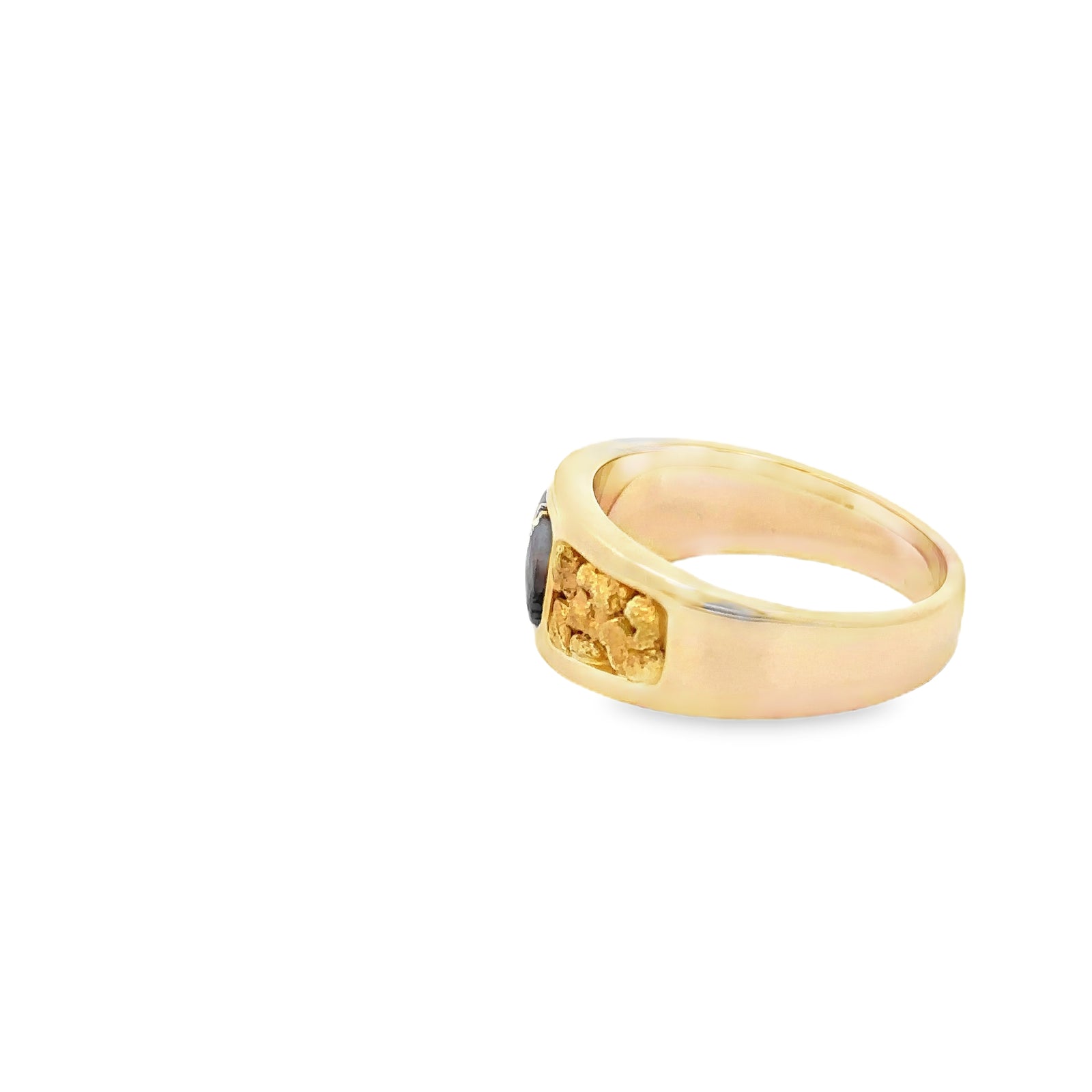 14k Yellow Gold Ring with Natural Gold Quartz and Gold Nuggets