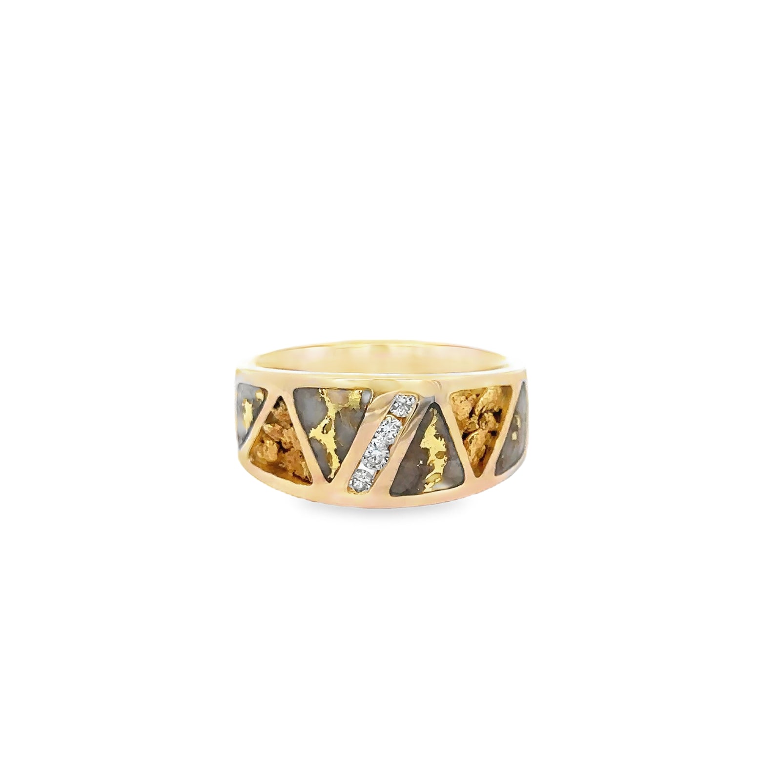 14k Yellow Gold Ring with Gold Quartz Nuggets and Diamonds