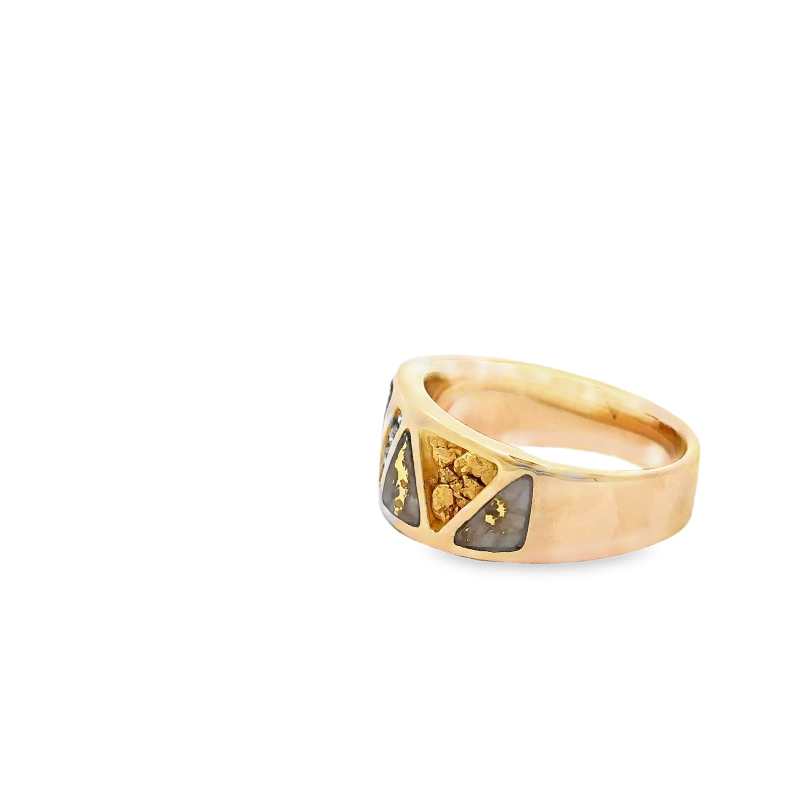 14k Yellow Gold Ring with Gold Quartz Nuggets and Diamonds