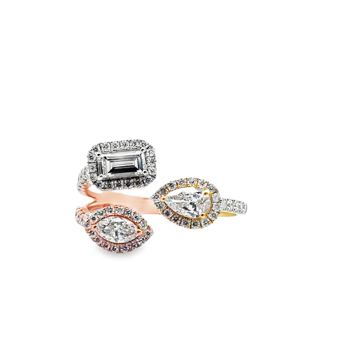 14k Tri-Colored Gold Ring with Fancy Cut Diamonds