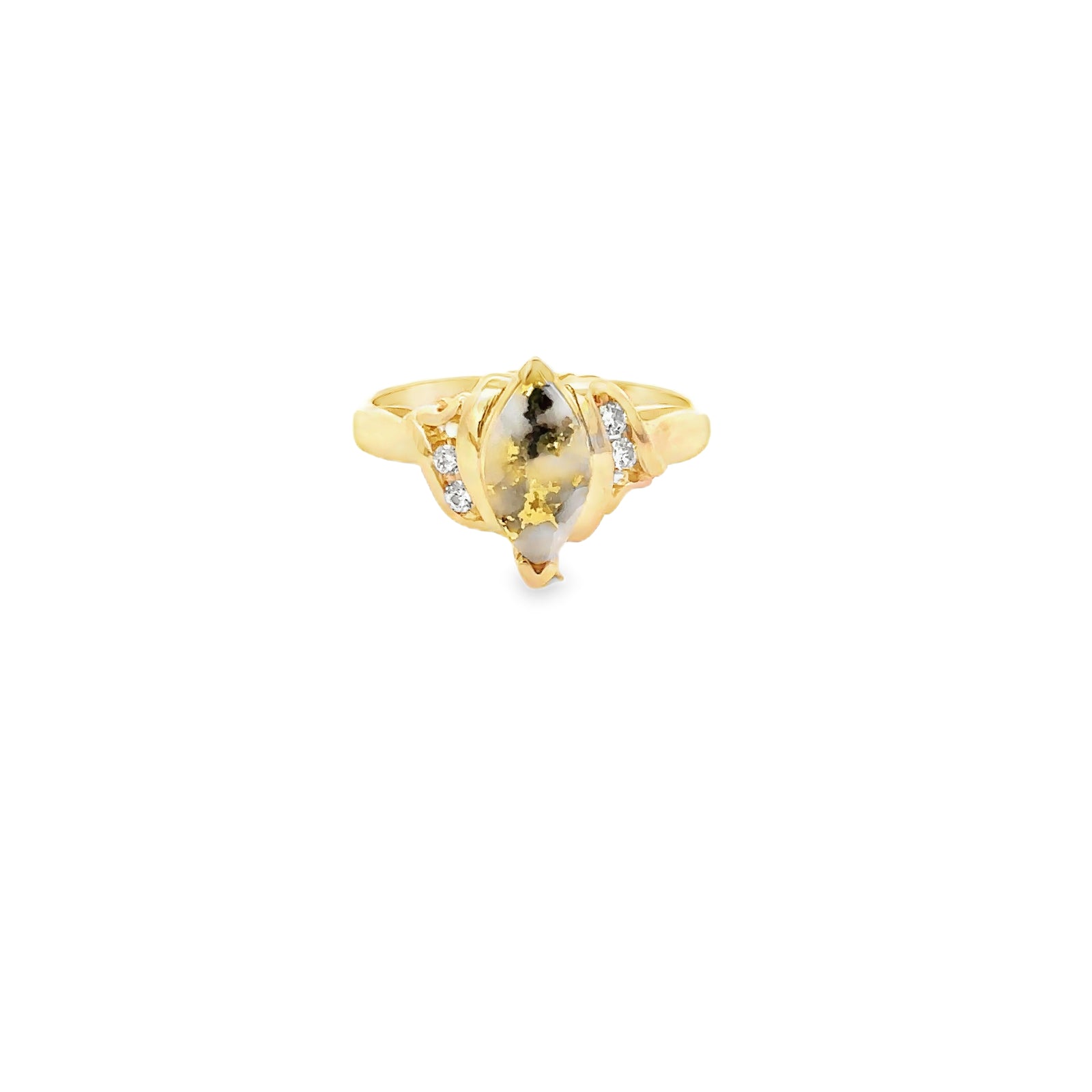 14k Yellow Gold Ring with Marquise Gold Quartz and Diamonds