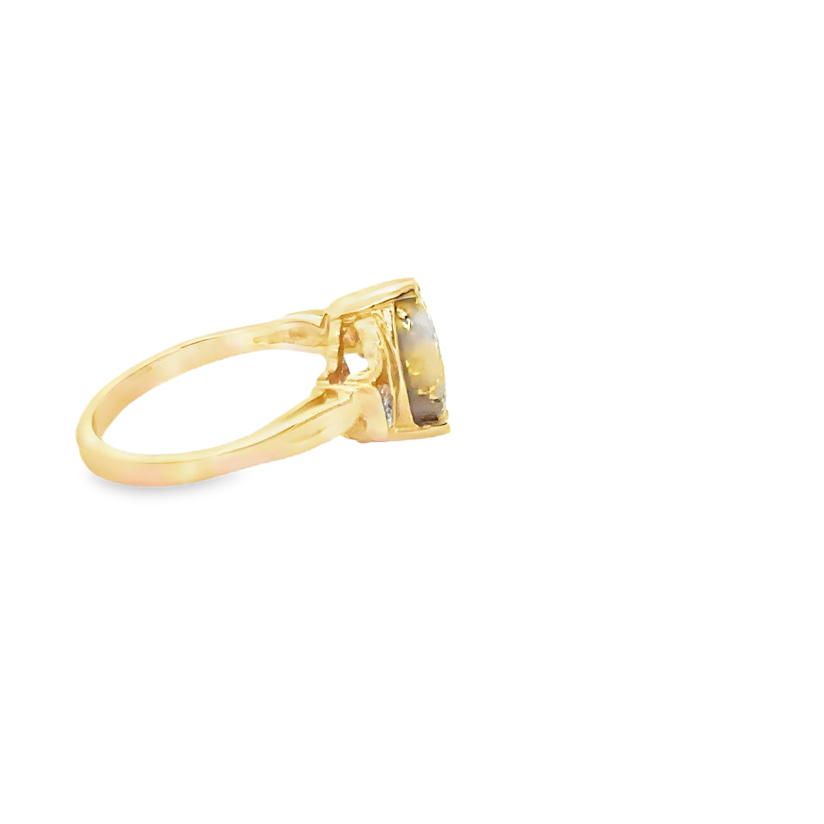14k Yellow Gold Ring with Marquise Gold Quartz and Diamonds