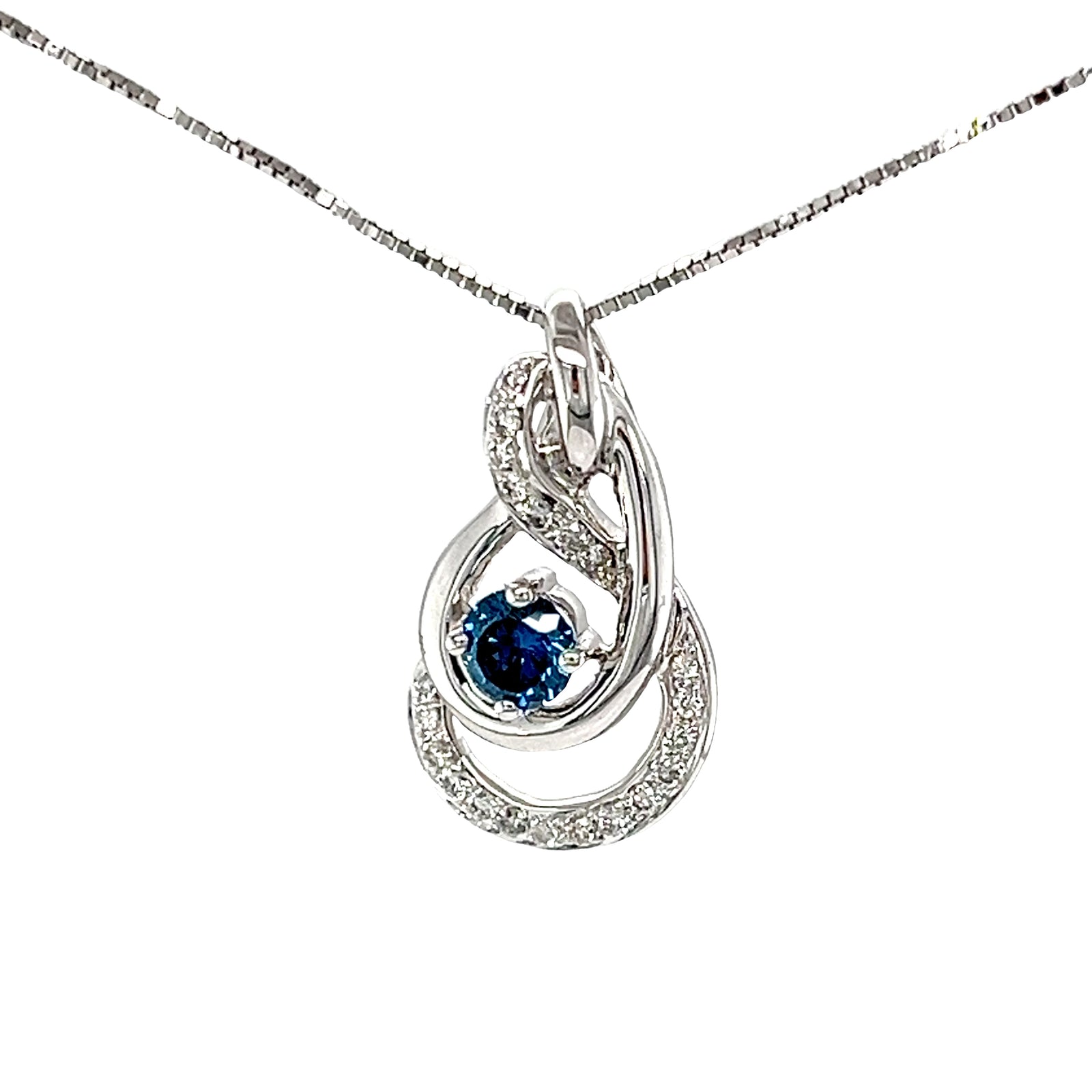 14k White Gold Pendant with Fancy Blue and White Diamonds