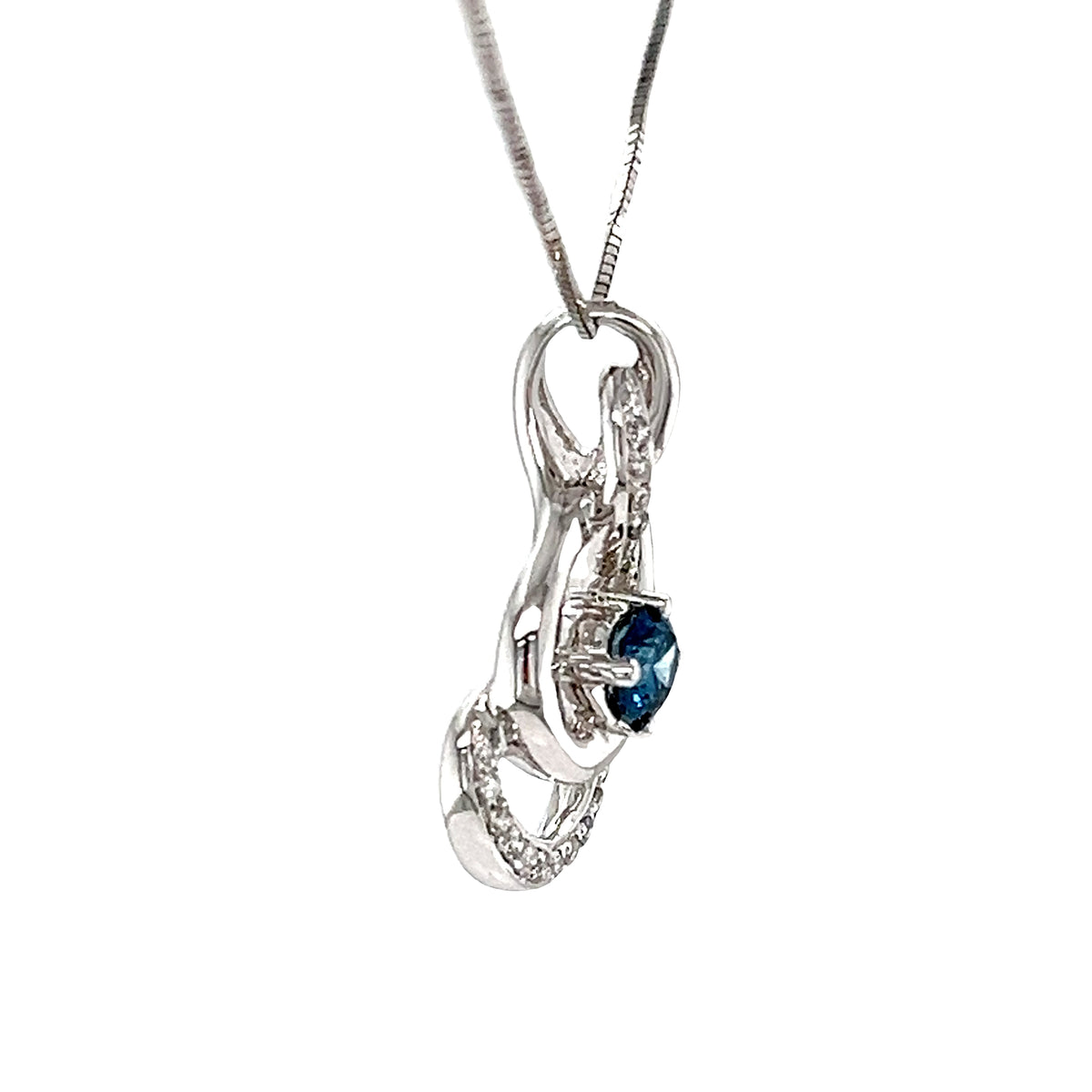 14k White Gold Pendant with Fancy Blue and White Diamonds