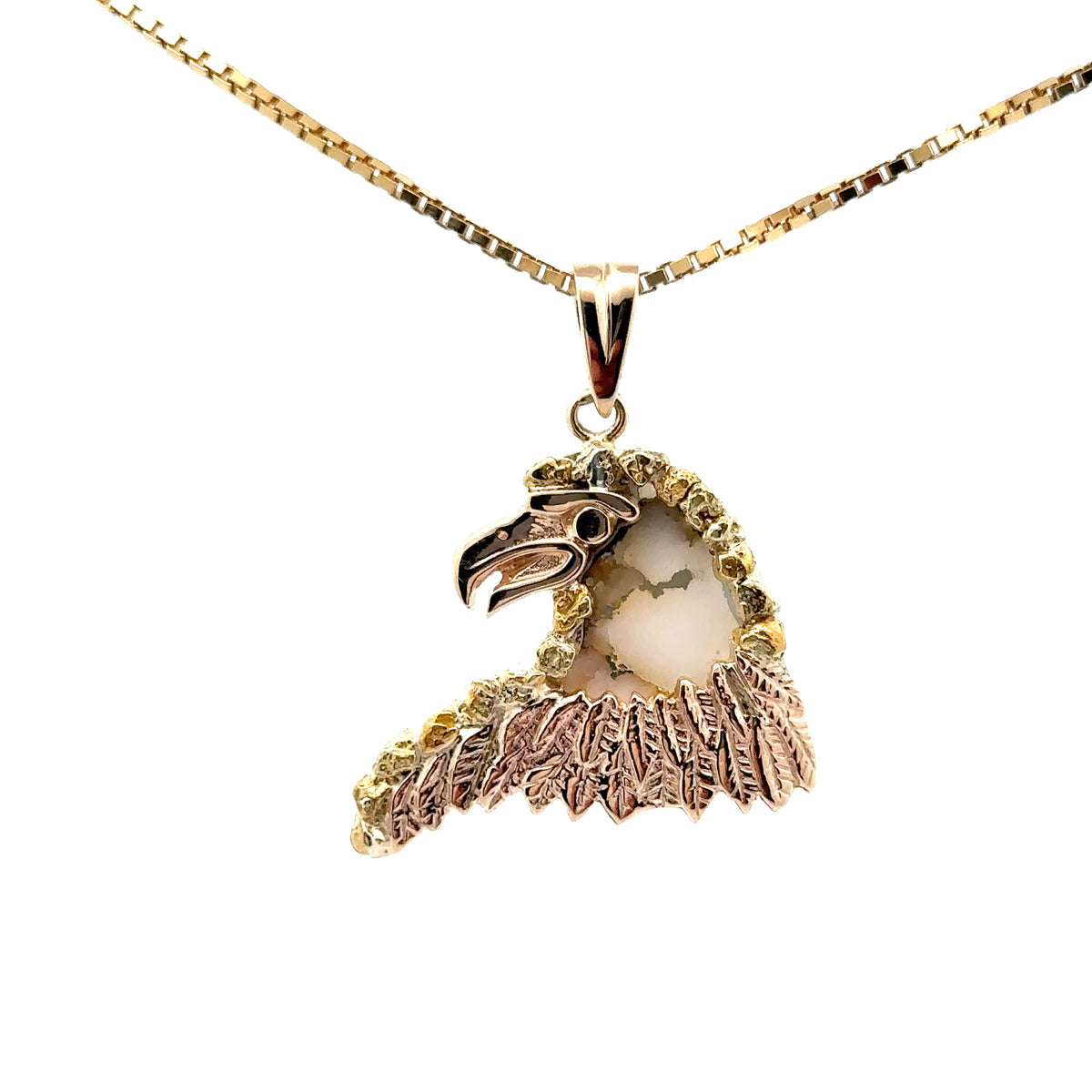 14k Yellow Gold Eagle Charm with Gold Quartz and Gold Nuggets