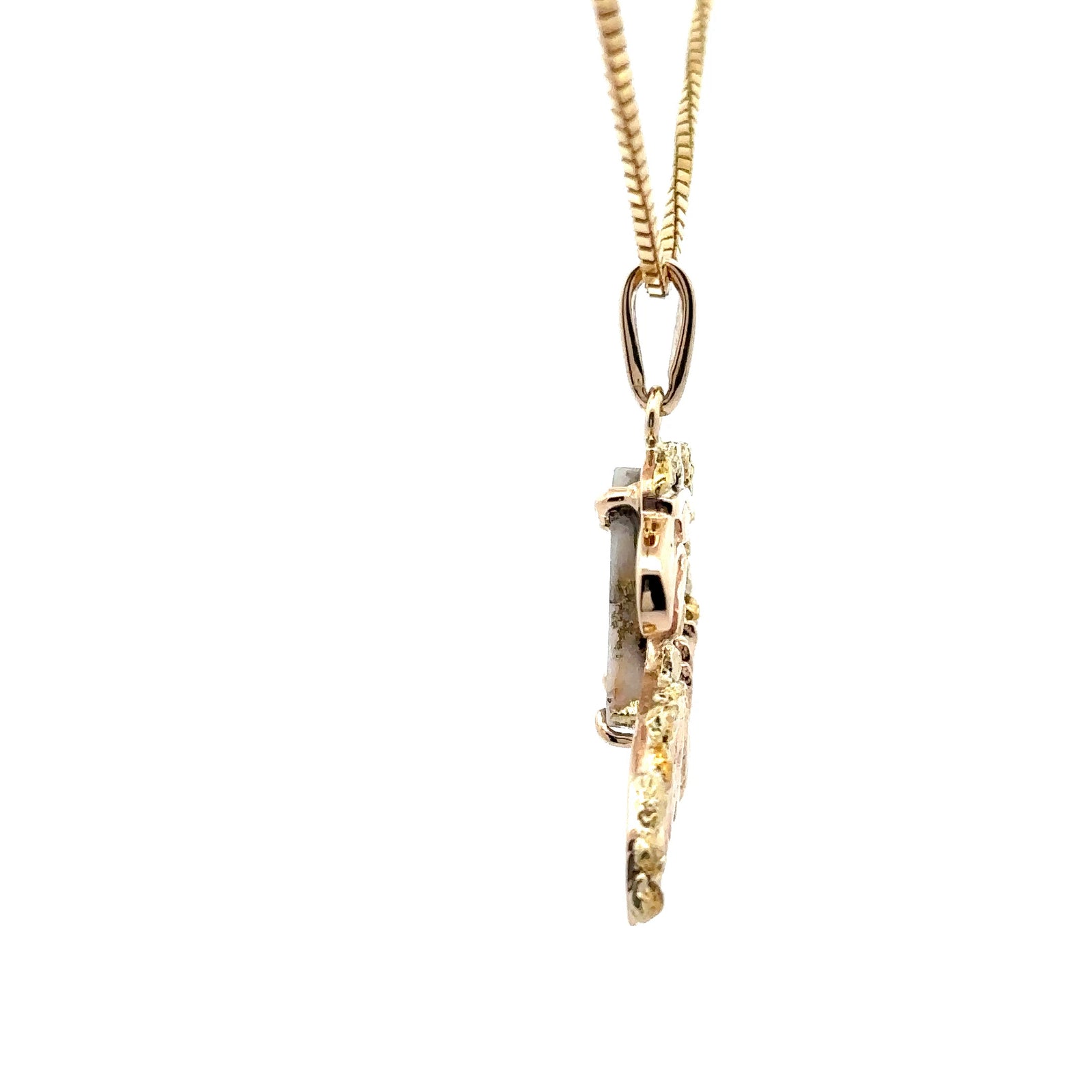 14k Yellow Gold Eagle Charm with Gold Quartz and Gold Nuggets