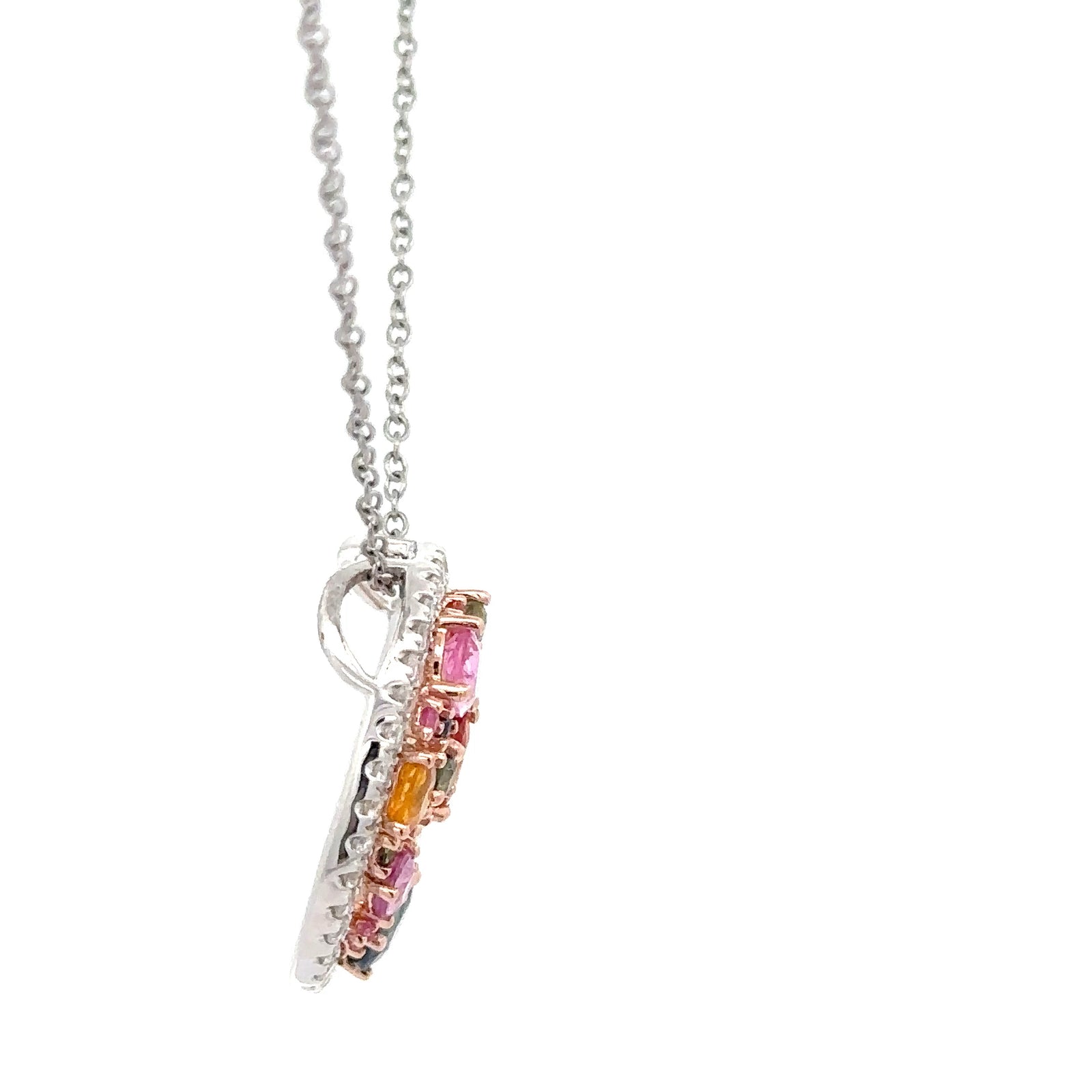 14k Rose and White Gold Pendant with Rainbow Sapphires and Diamonds