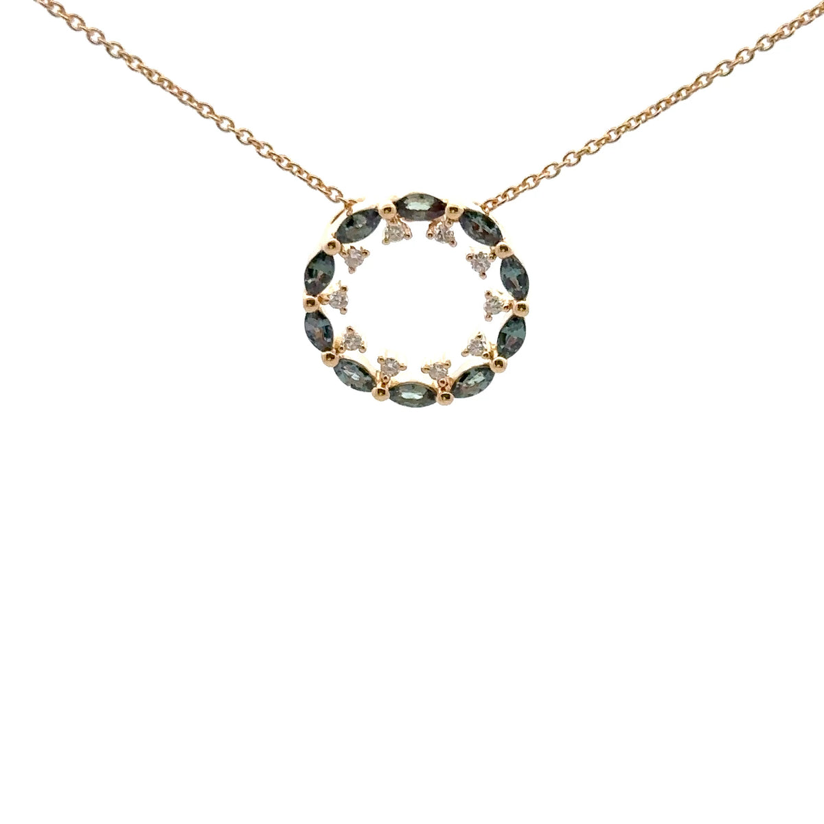 Elegant 18k Yellow Gold Alexandrite and Diamond Pendant