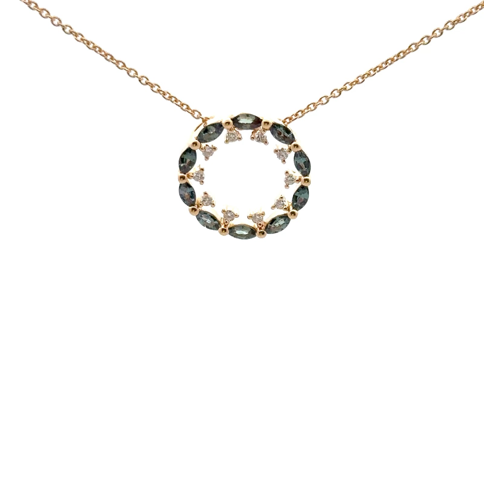 Elegant 18k Yellow Gold Alexandrite and Diamond Pendant