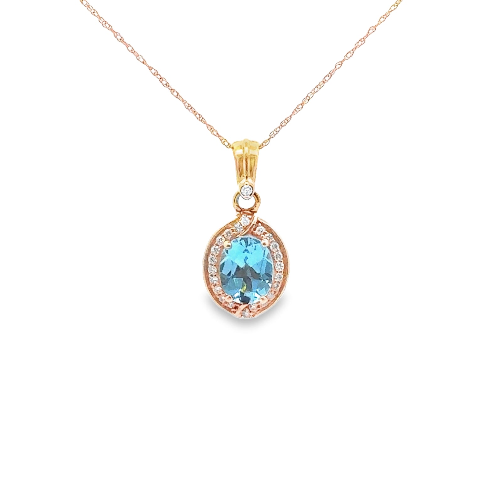 18k Yellow Gold Blue Topaz and Diamond Pendant