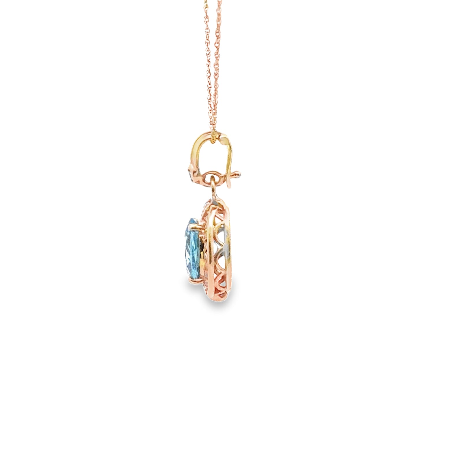 18k Yellow Gold Blue Topaz and Diamond Pendant