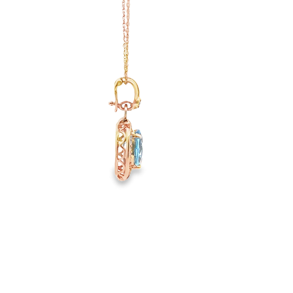 18k Yellow Gold Blue Topaz and Diamond Pendant