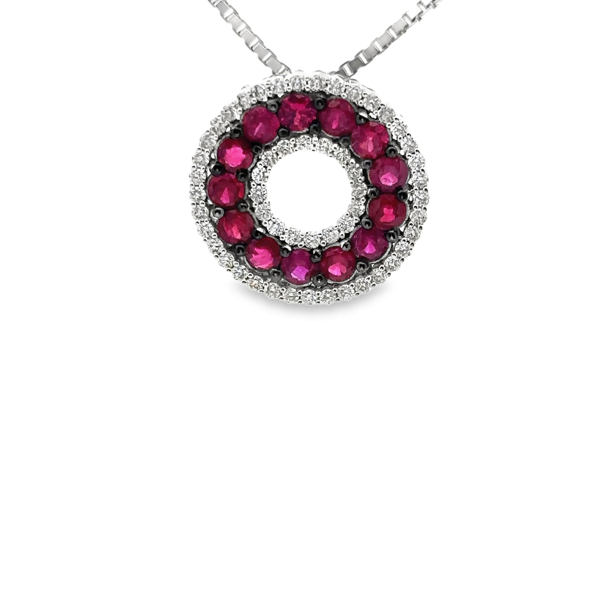 Elegant 14k White Gold Ruby and Diamond Pendant