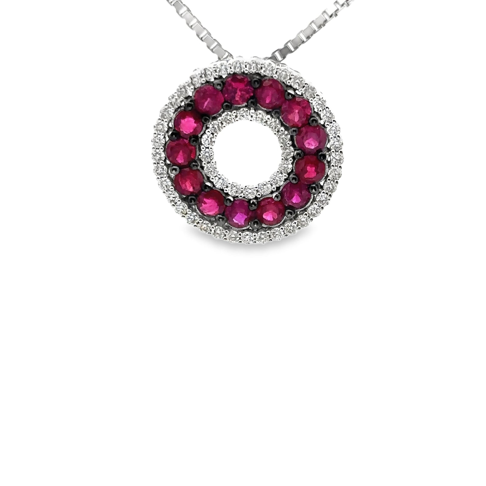 Elegant 14k White Gold Ruby and Diamond Pendant