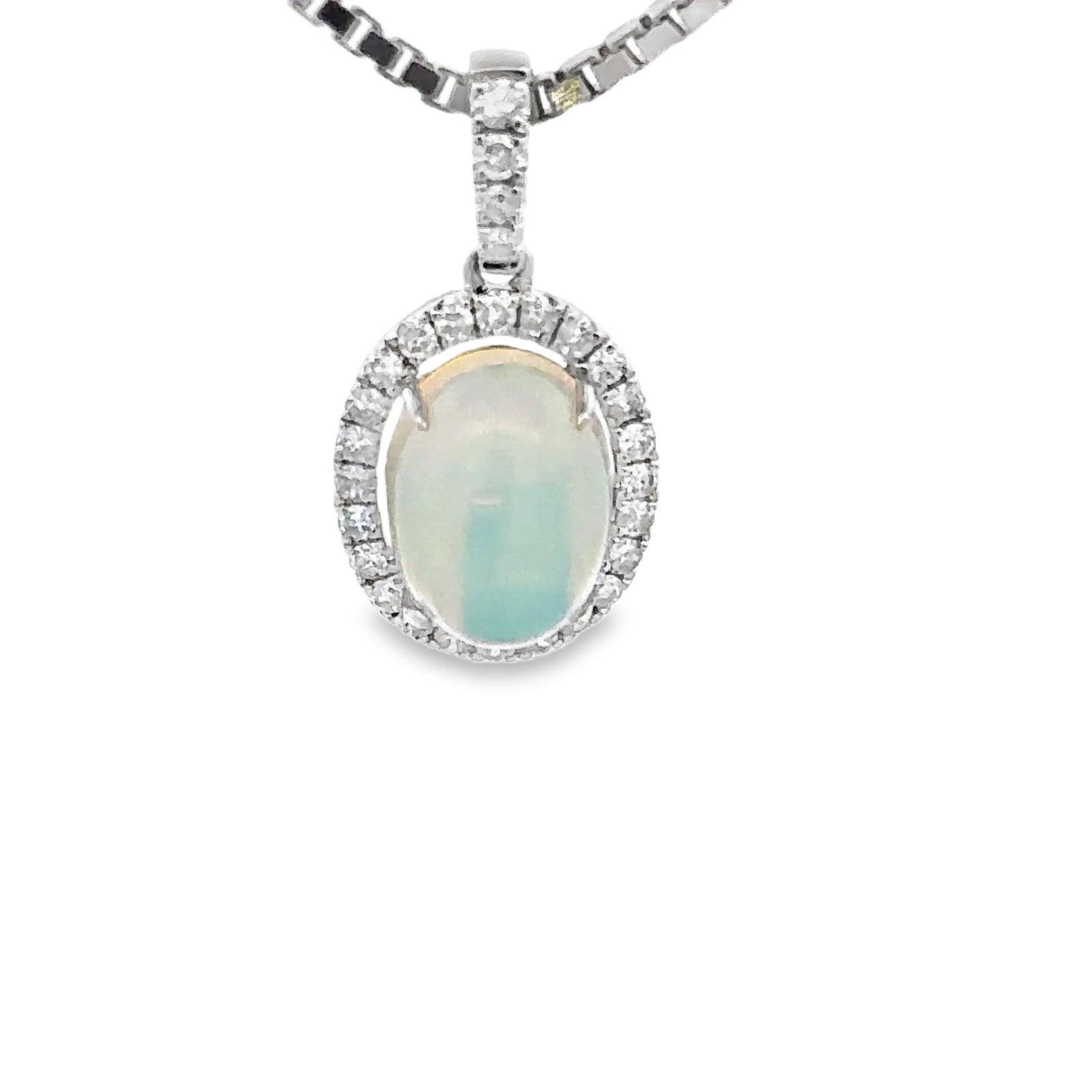 14k White Gold Opal and Diamond Pendant
