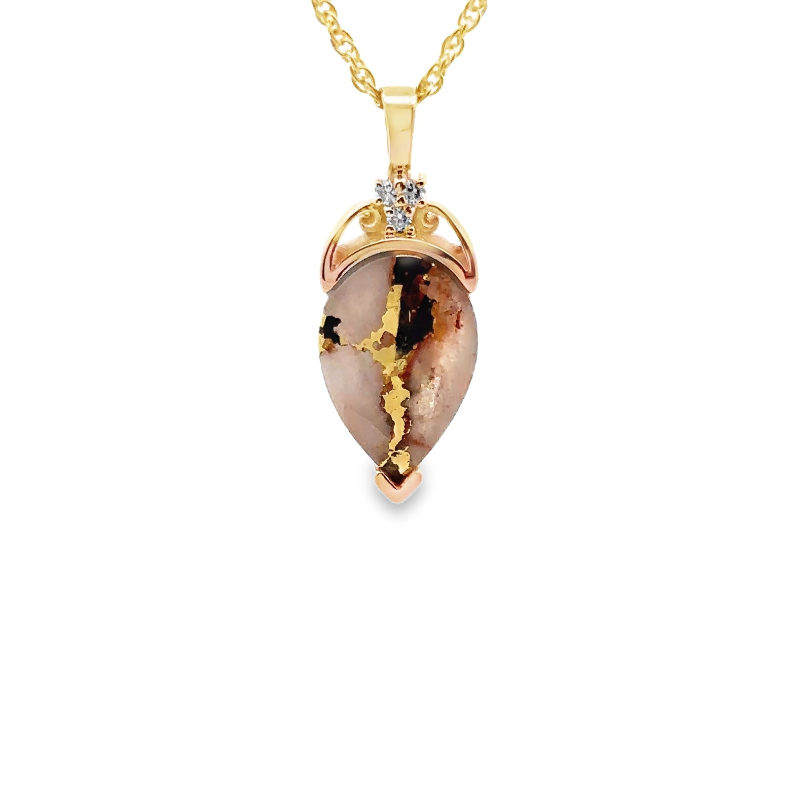14k Yellow Gold Pendant with Natural Gold Quartz and Diamonds