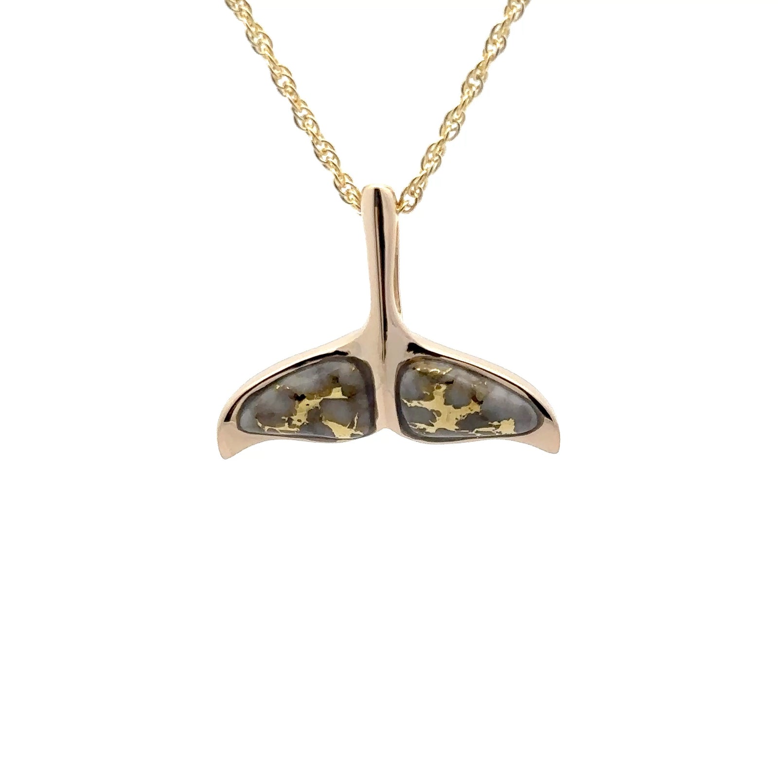 14k Yellow Gold Whale Tail Pendant with Natural Gold Quartz