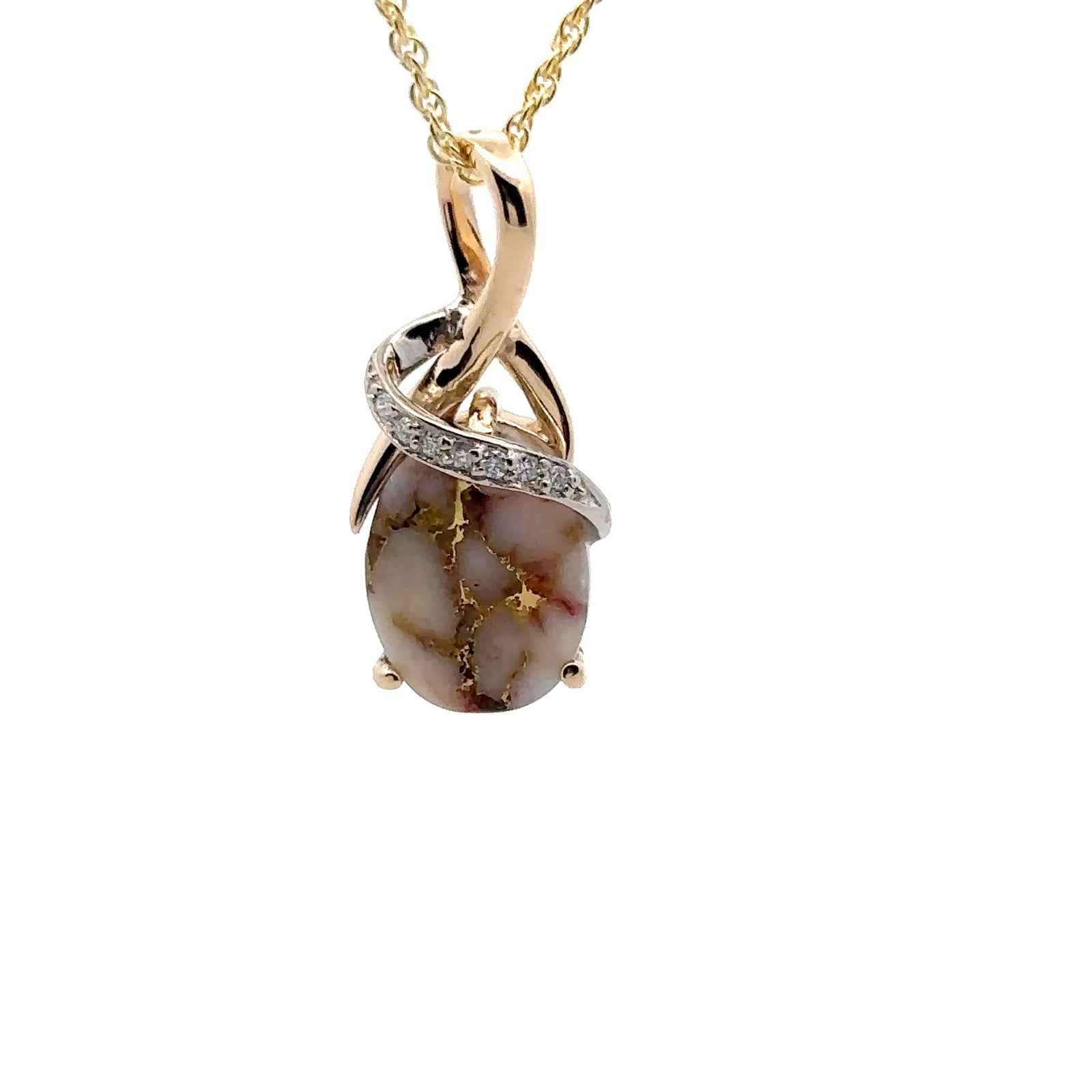 14k Yellow and White Gold Pendant with Natural Gold Quartz and Diamonds