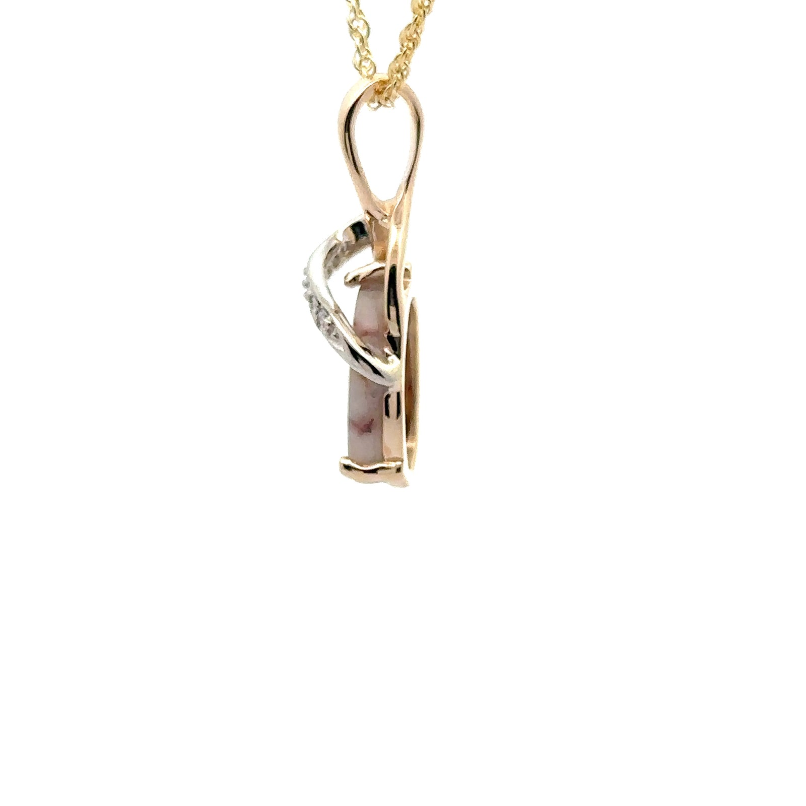 14k Yellow and White Gold Pendant with Natural Gold Quartz and Diamonds