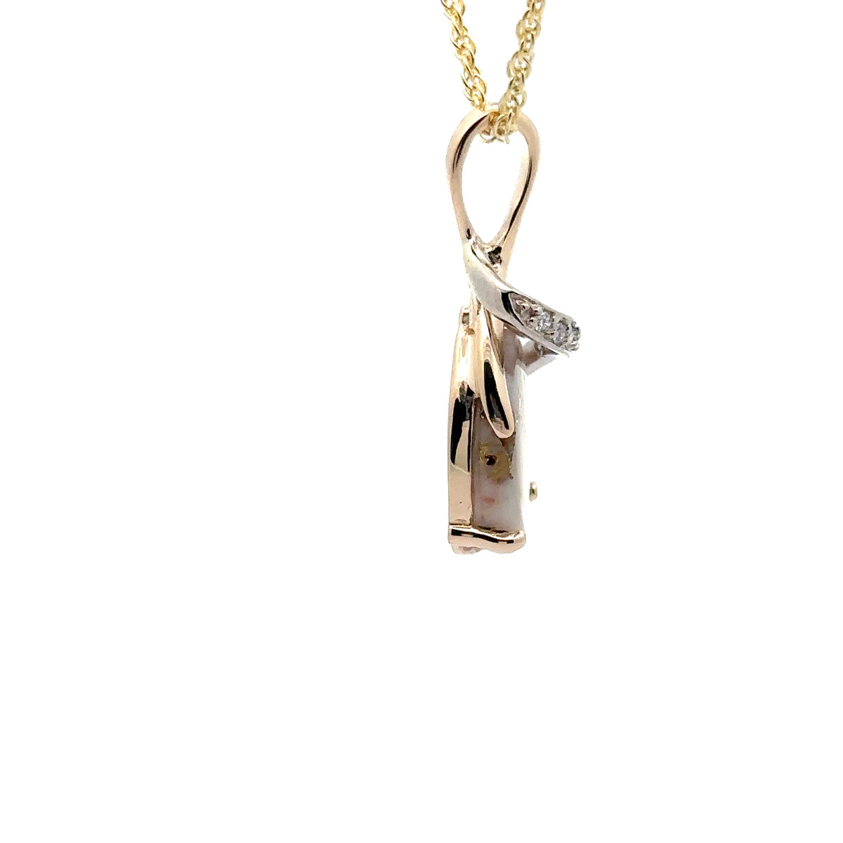 14k Yellow and White Gold Pendant with Natural Gold Quartz and Diamonds