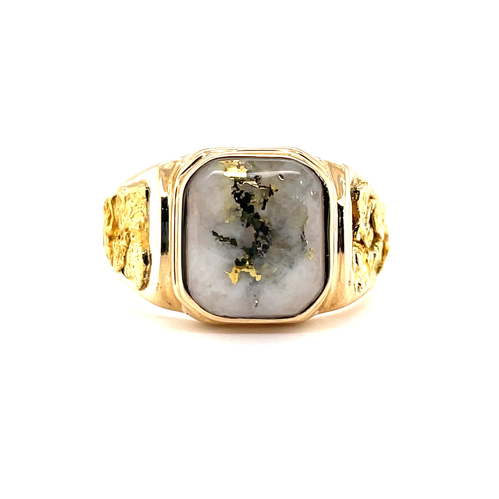 14k Yellow Gold Ring with Natural Gold Quartz and Gold Nuggets