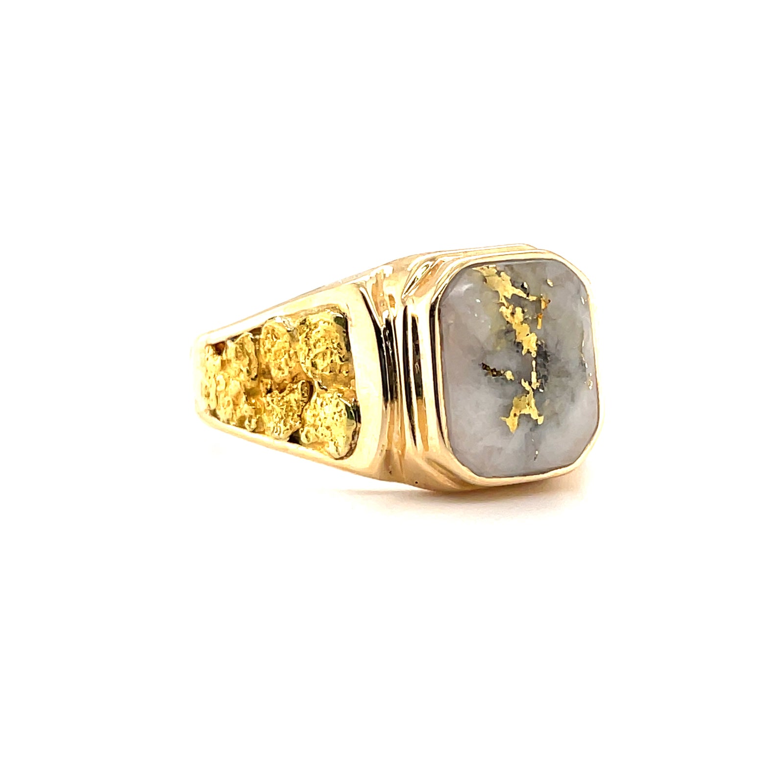 14k Yellow Gold Ring with Natural Gold Quartz and Gold Nuggets