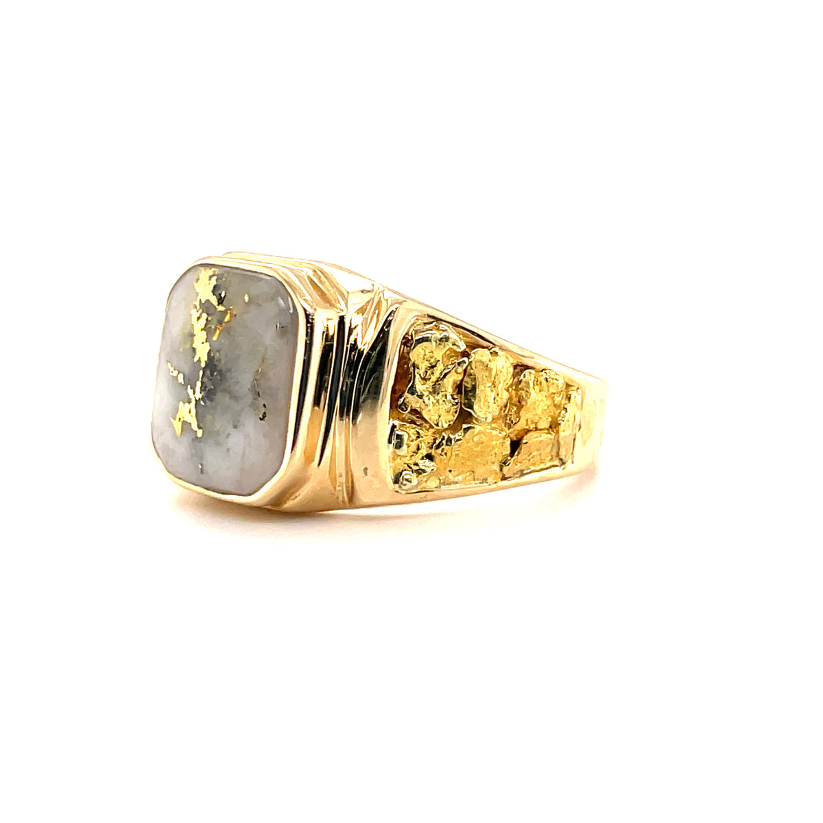 14k Yellow Gold Ring with Natural Gold Quartz and Gold Nuggets