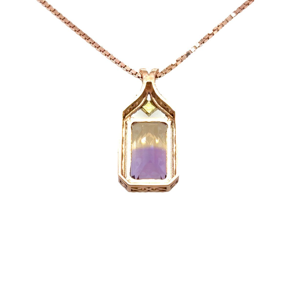 14k Rose Gold Pendant with Emerald Cut Ametrine and Diamonds