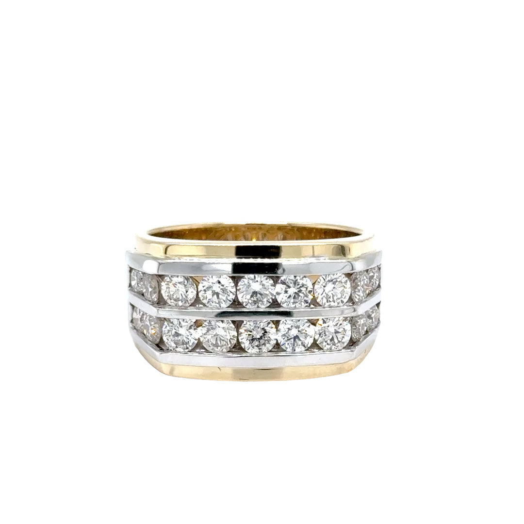 14k Yellow and White Gold Ring with Round Cut Diamonds