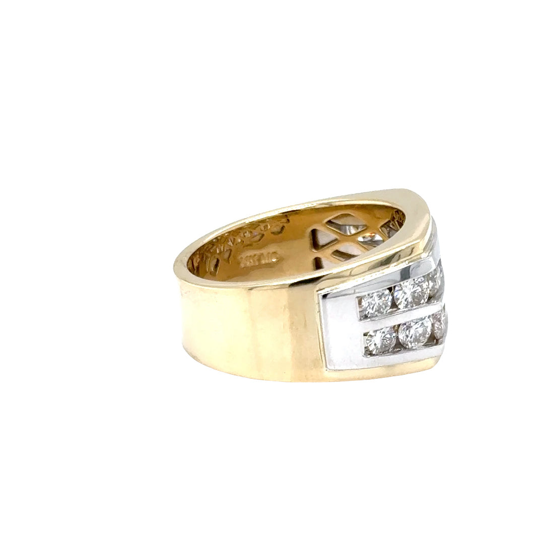 14k Yellow and White Gold Ring with Round Cut Diamonds