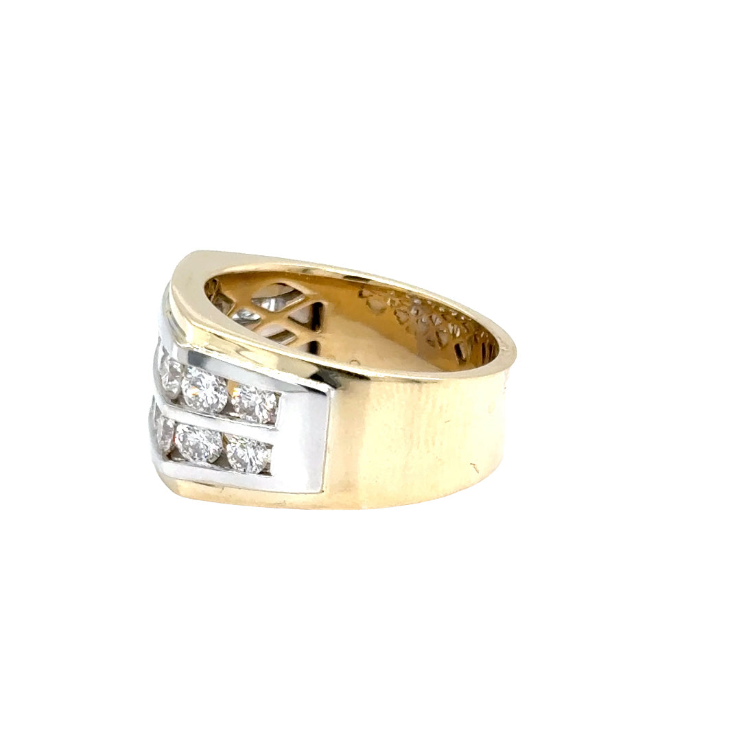 14k Yellow and White Gold Ring with Round Cut Diamonds