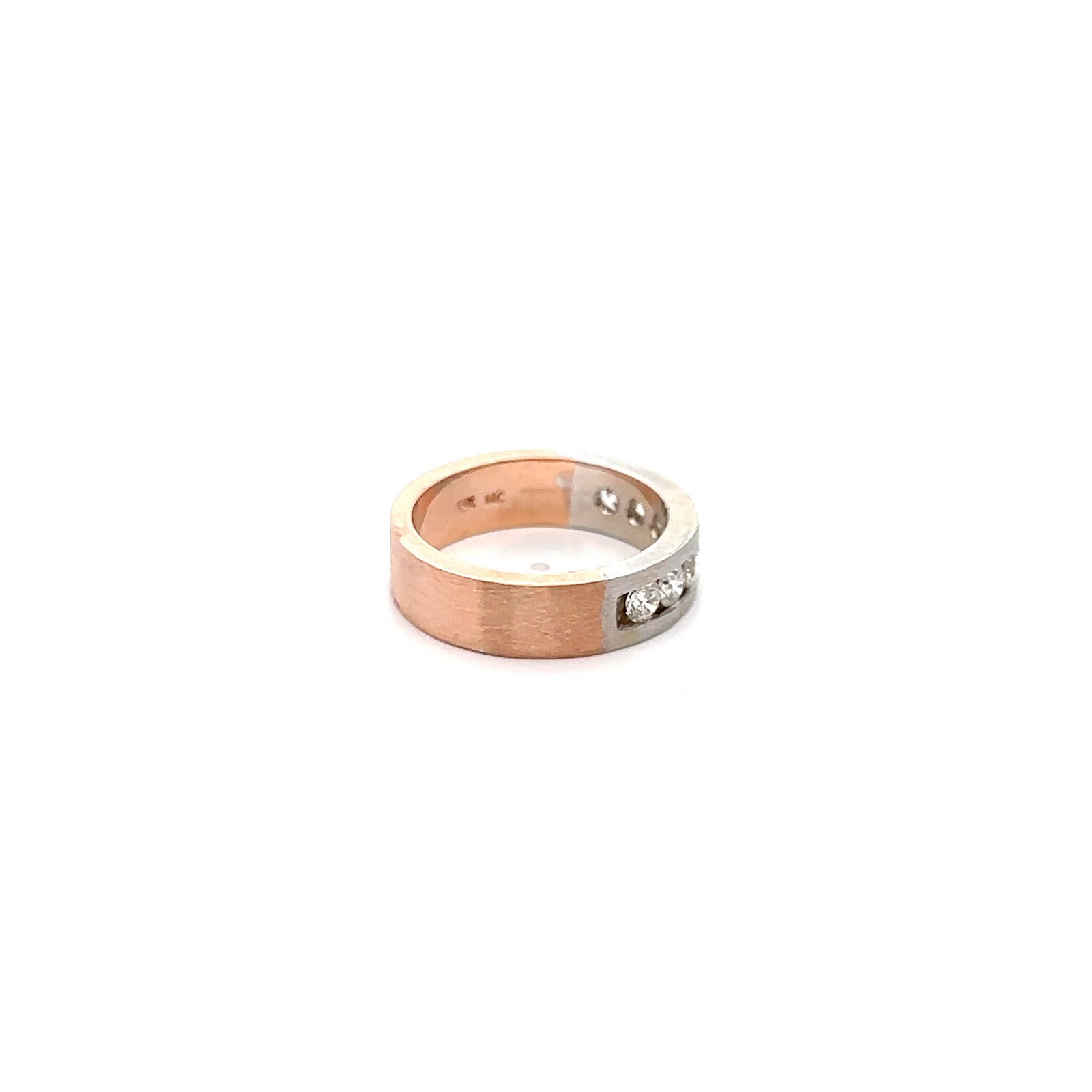 14k Rose and White Gold Ring with Round Cut Diamonds